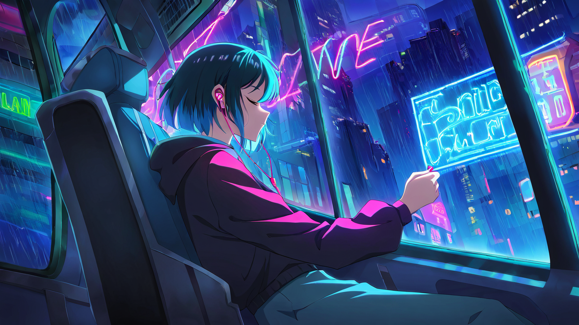 cyberpunk girl train lofi wallpaper