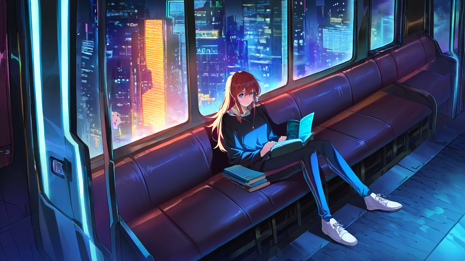 cyberpunk girl train lofi wallpaper