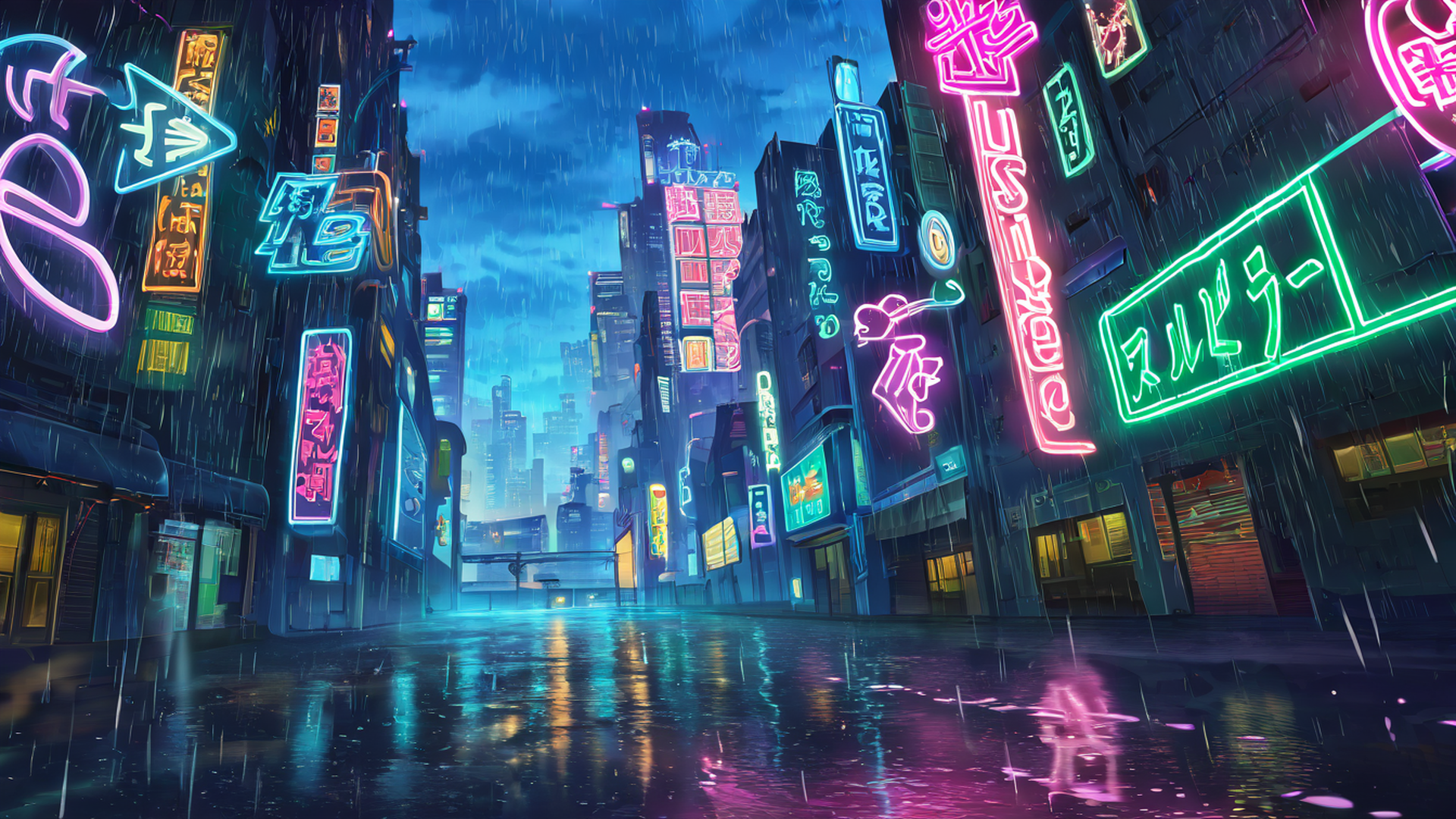 cyberpunk neon rain lofi wallpaper