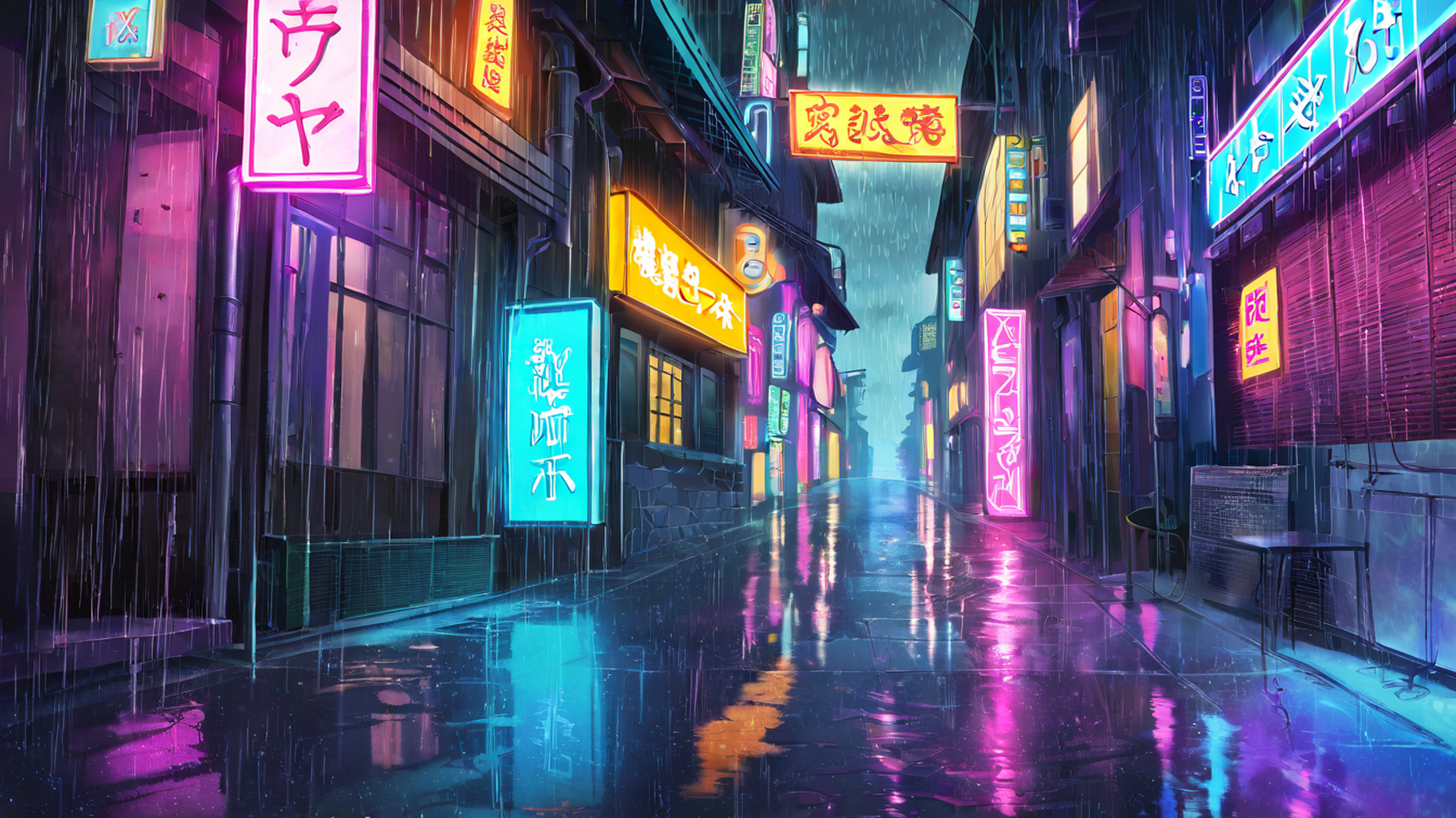 cyberpunk neon rain lofi wallpaper
