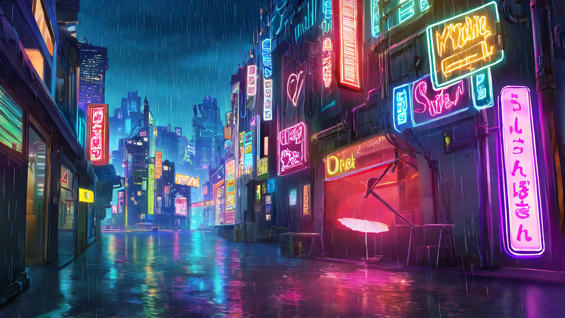 cyberpunk neon rain lofi wallpaper