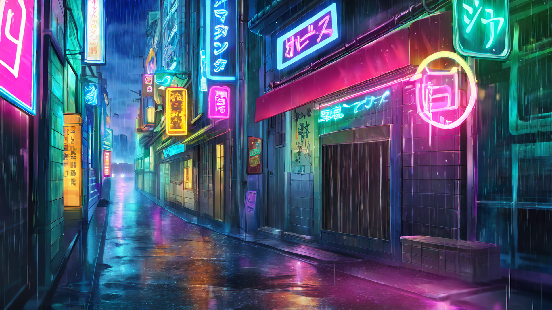 cyberpunk neon rain lofi wallpaper