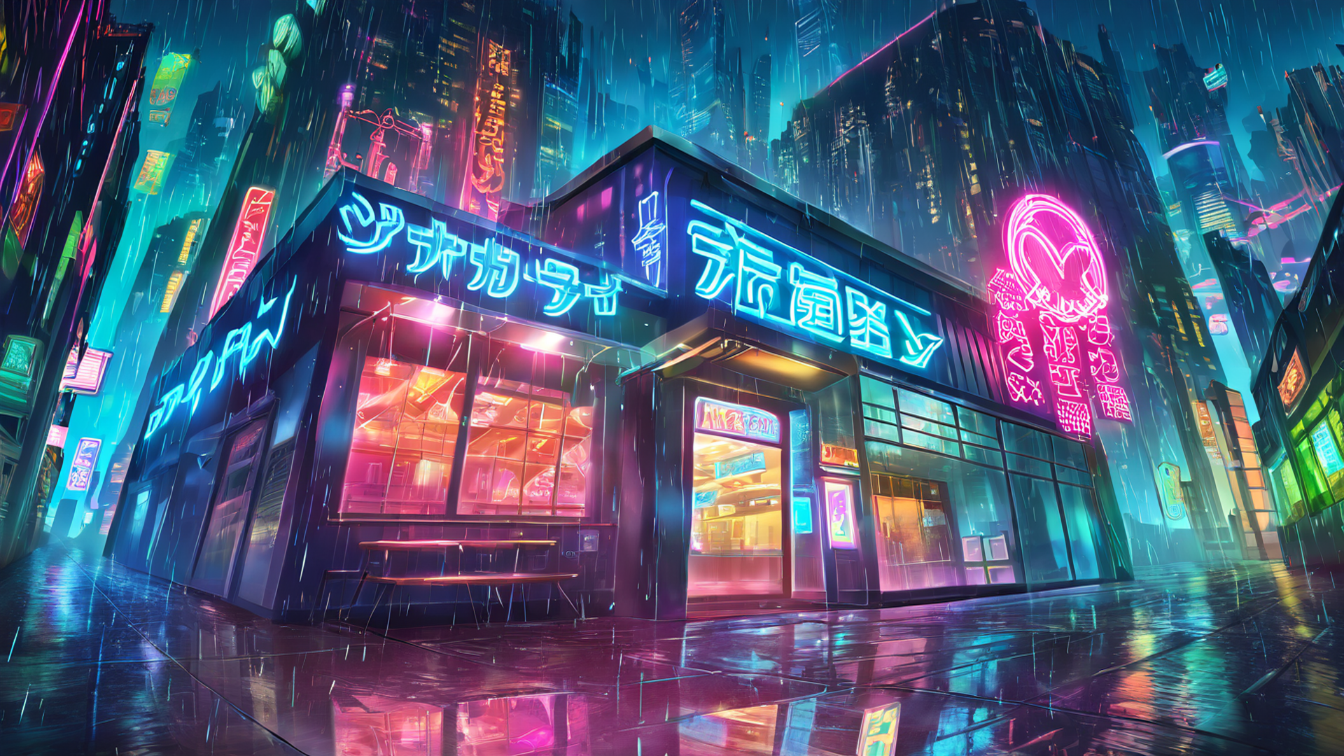 cyberpunk neon rain lofi wallpaper
