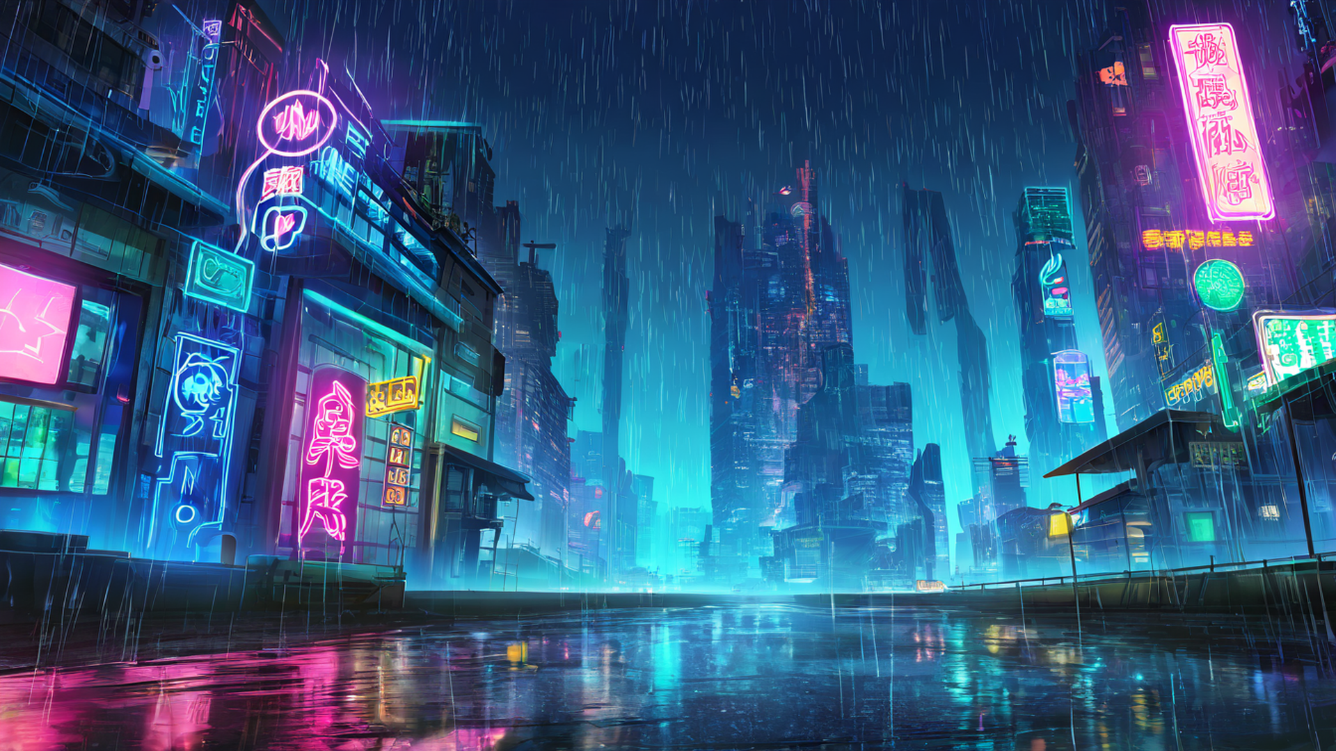cyberpunk neon rain lofi wallpaper