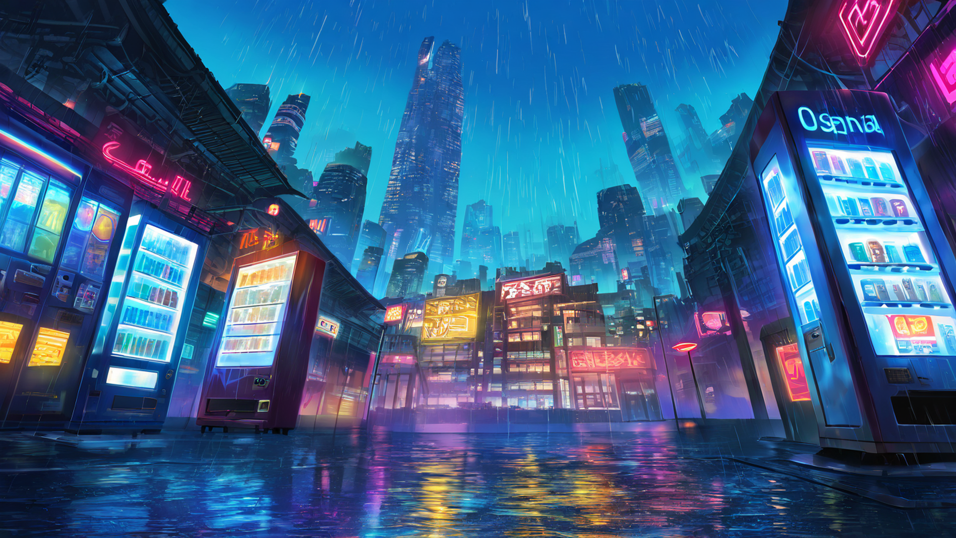 cyberpunk neon rain lofi wallpaper