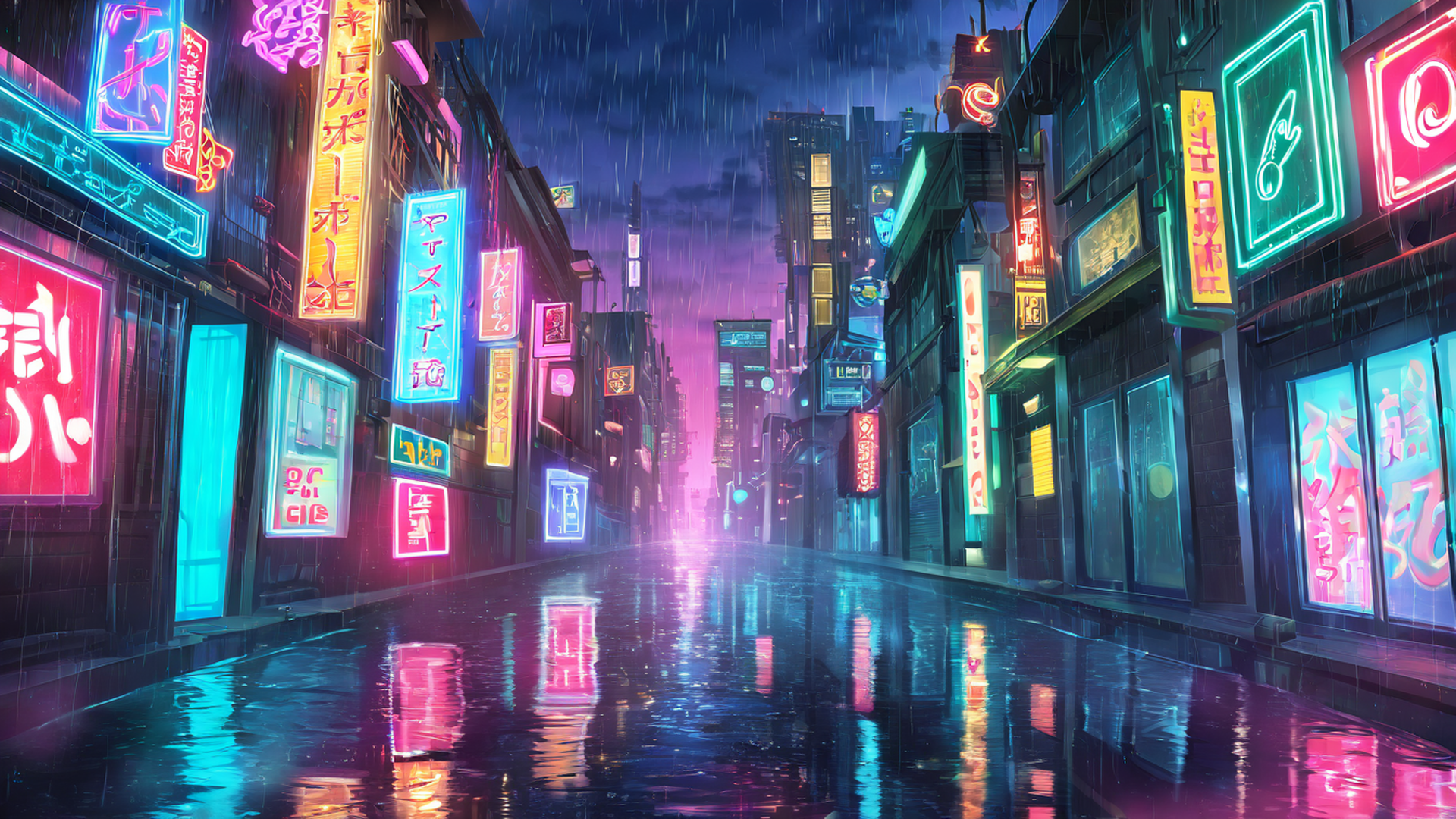 cyberpunk neon rain lofi wallpaper