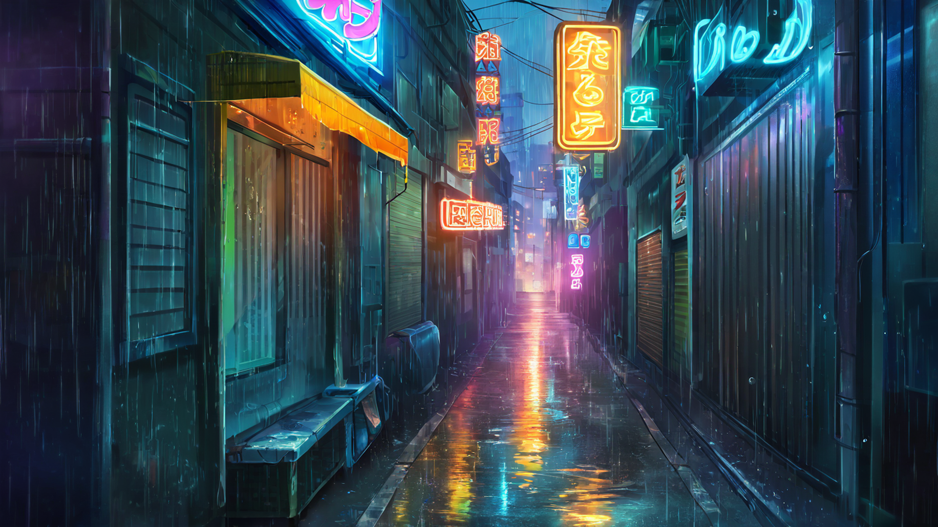 cyberpunk neon rain lofi wallpaper