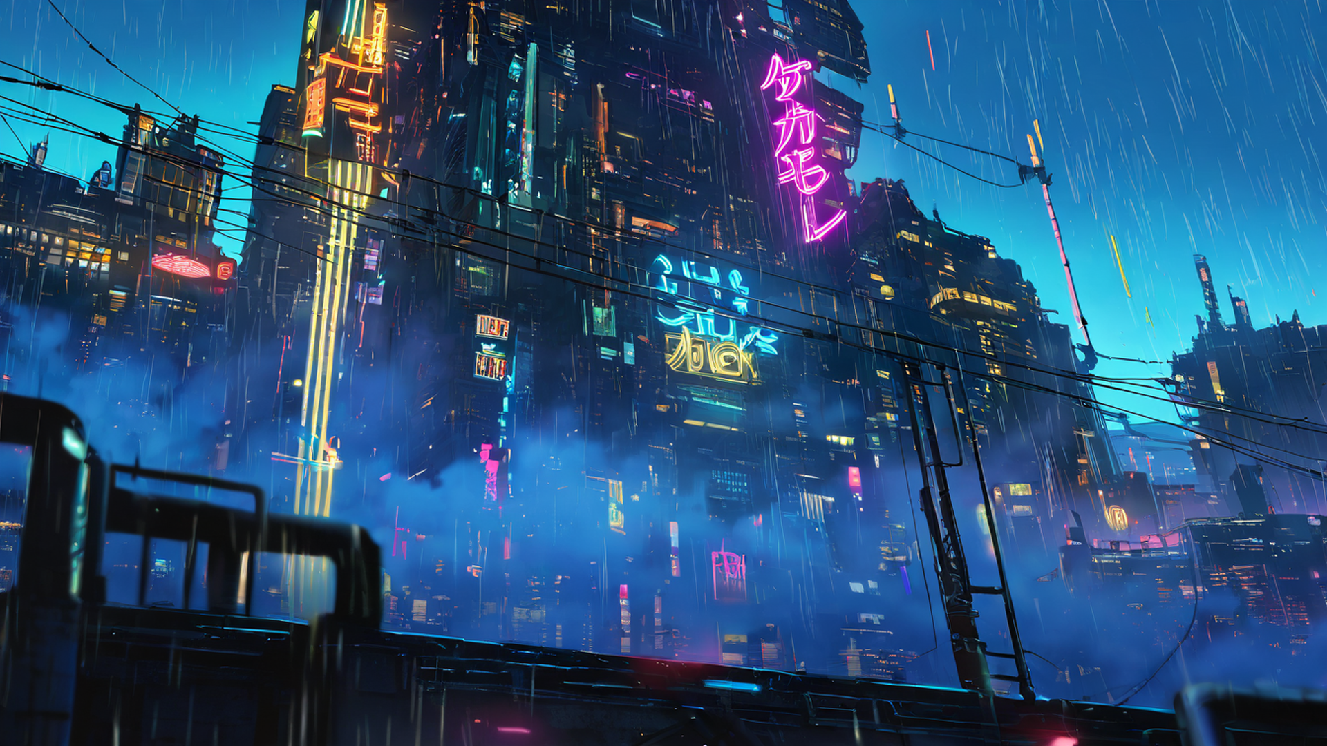 cyberpunk neon rain lofi wallpaper