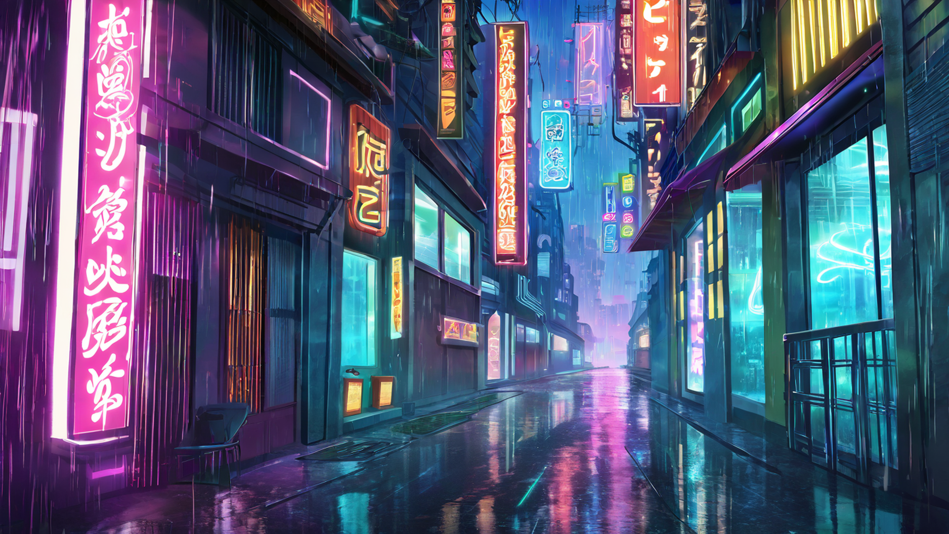cyberpunk neon rain lofi wallpaper