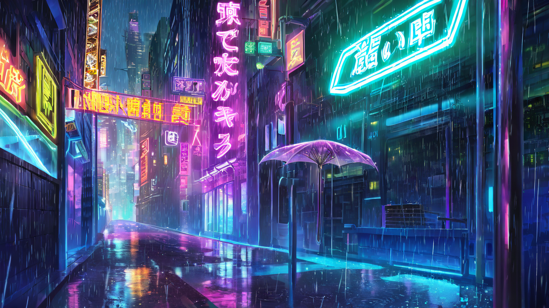 cyberpunk neon rain lofi wallpaper
