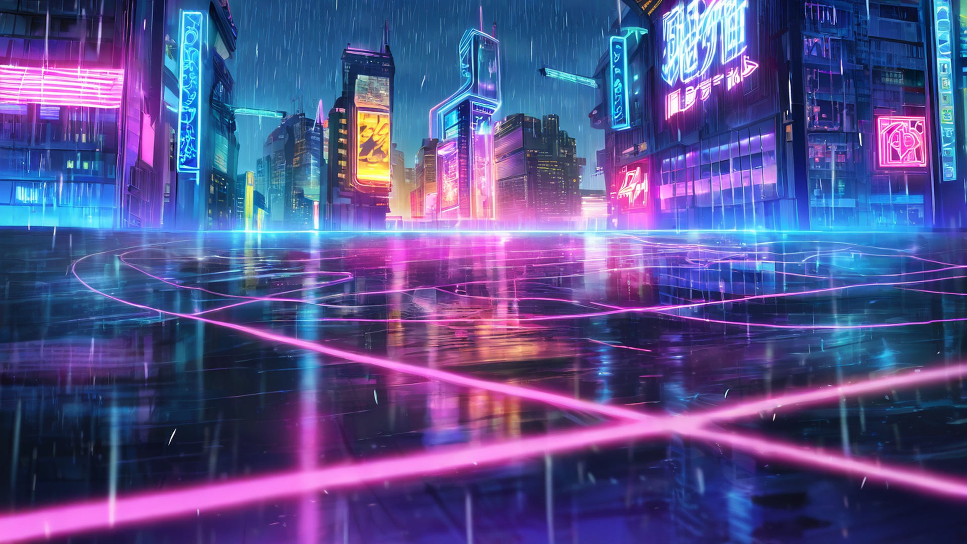 cyberpunk neon rain lofi wallpaper