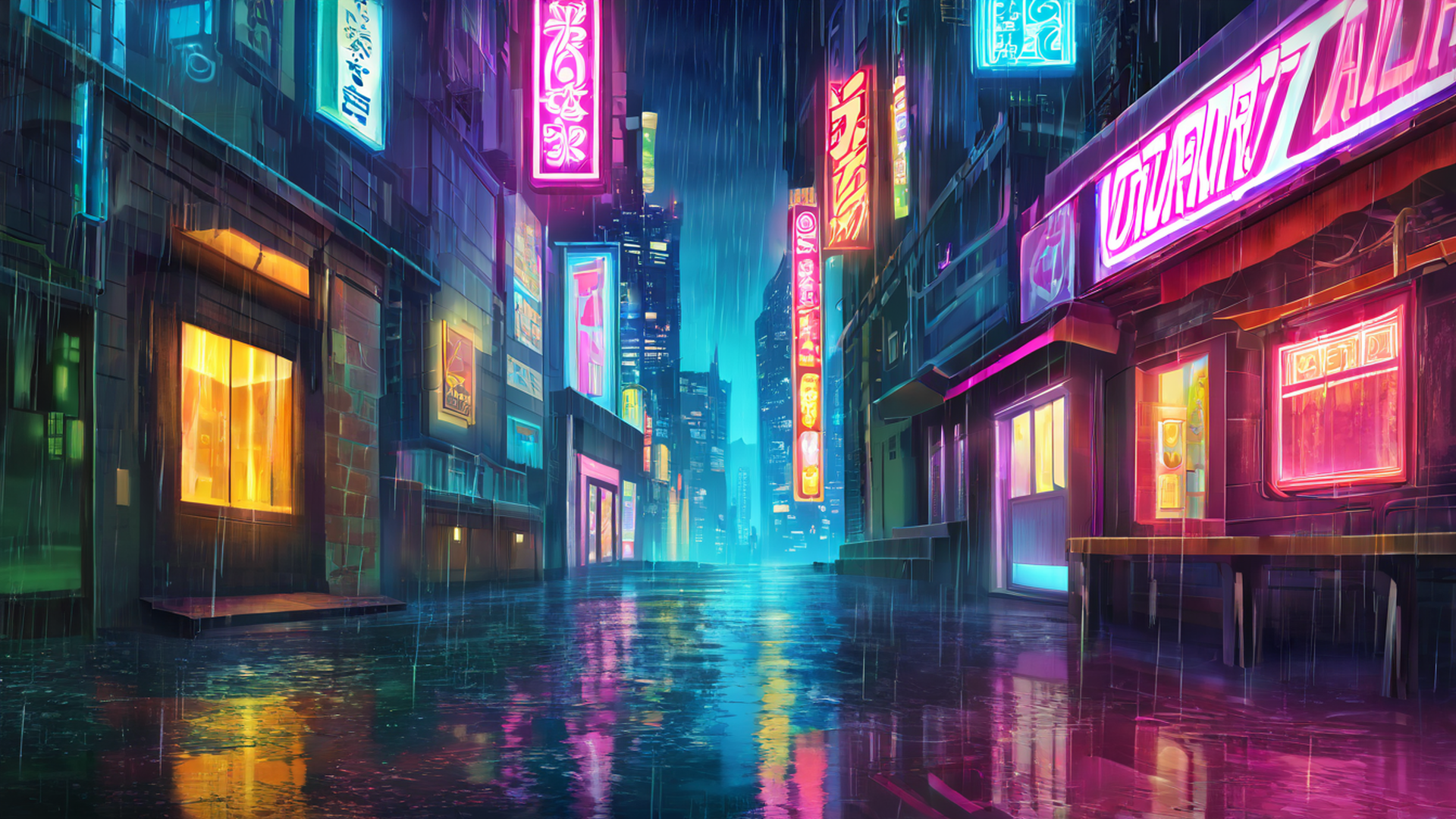cyberpunk neon rain lofi wallpaper