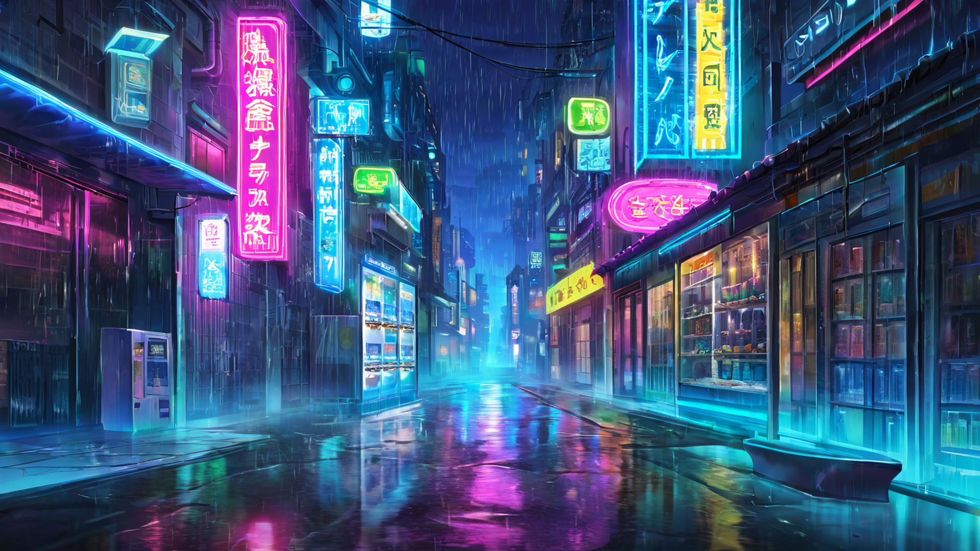 cyberpunk neon rain lofi wallpaper
