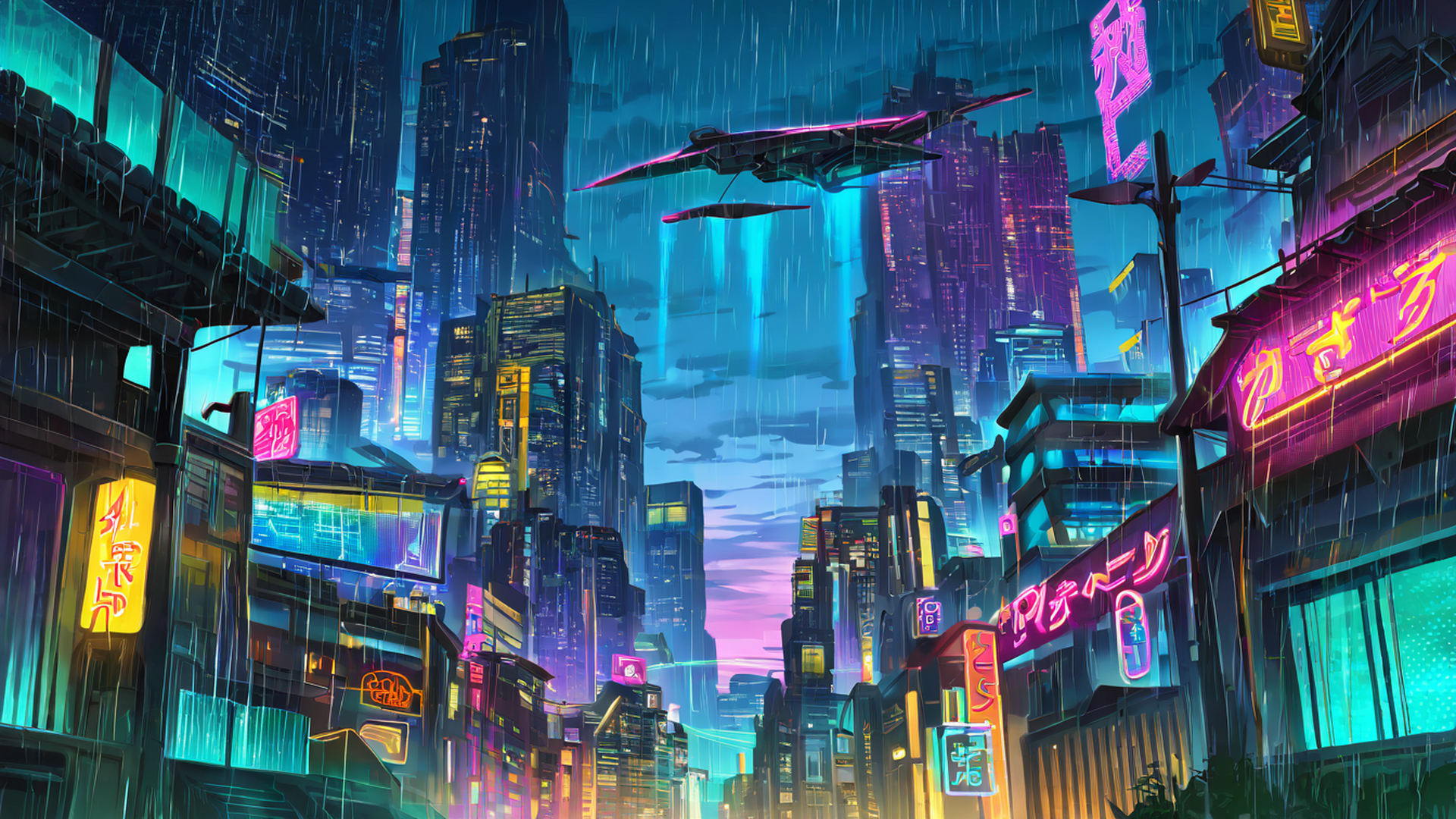 cyberpunk neon rain lofi wallpaper