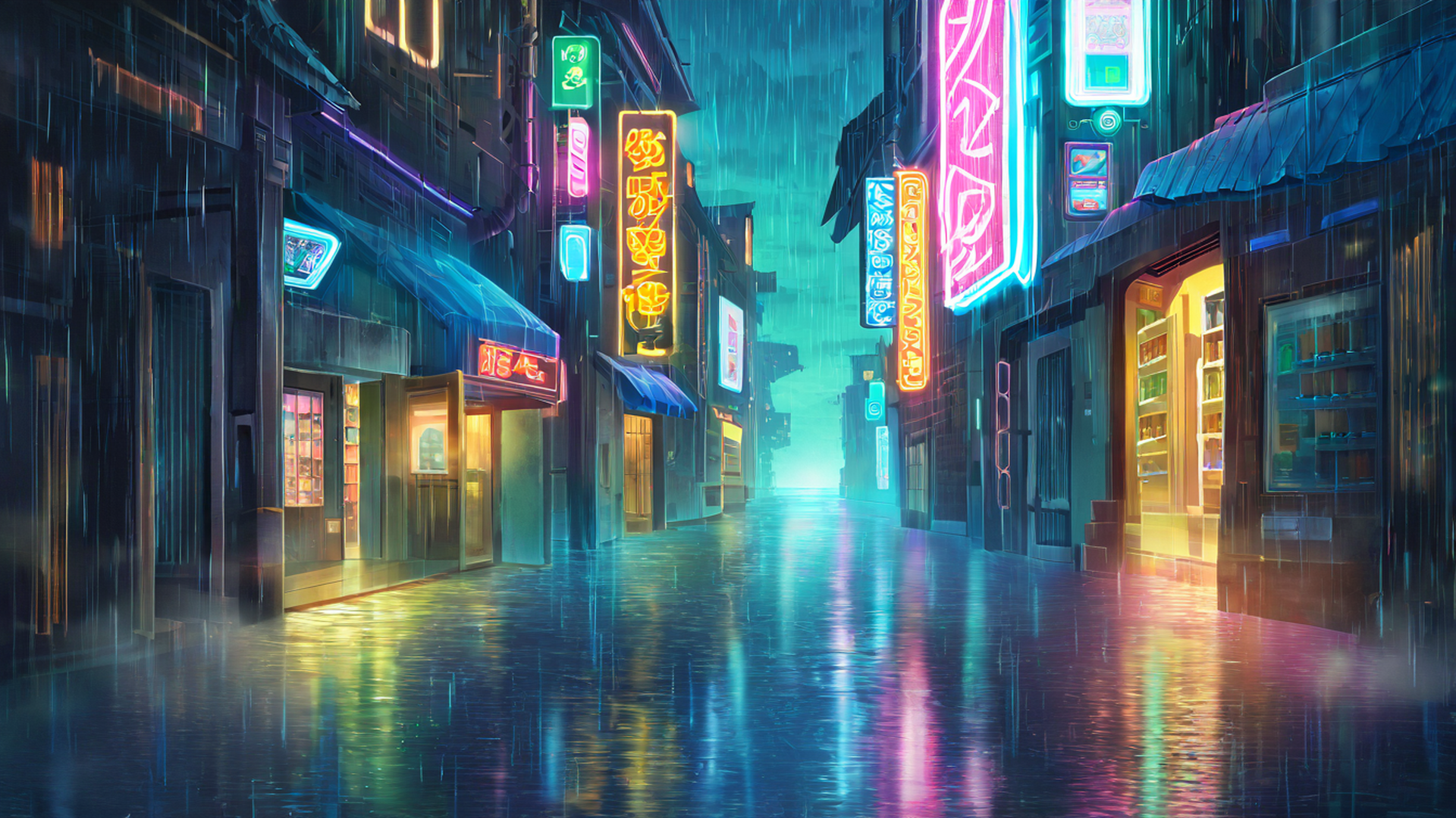 cyberpunk neon rain lofi wallpaper