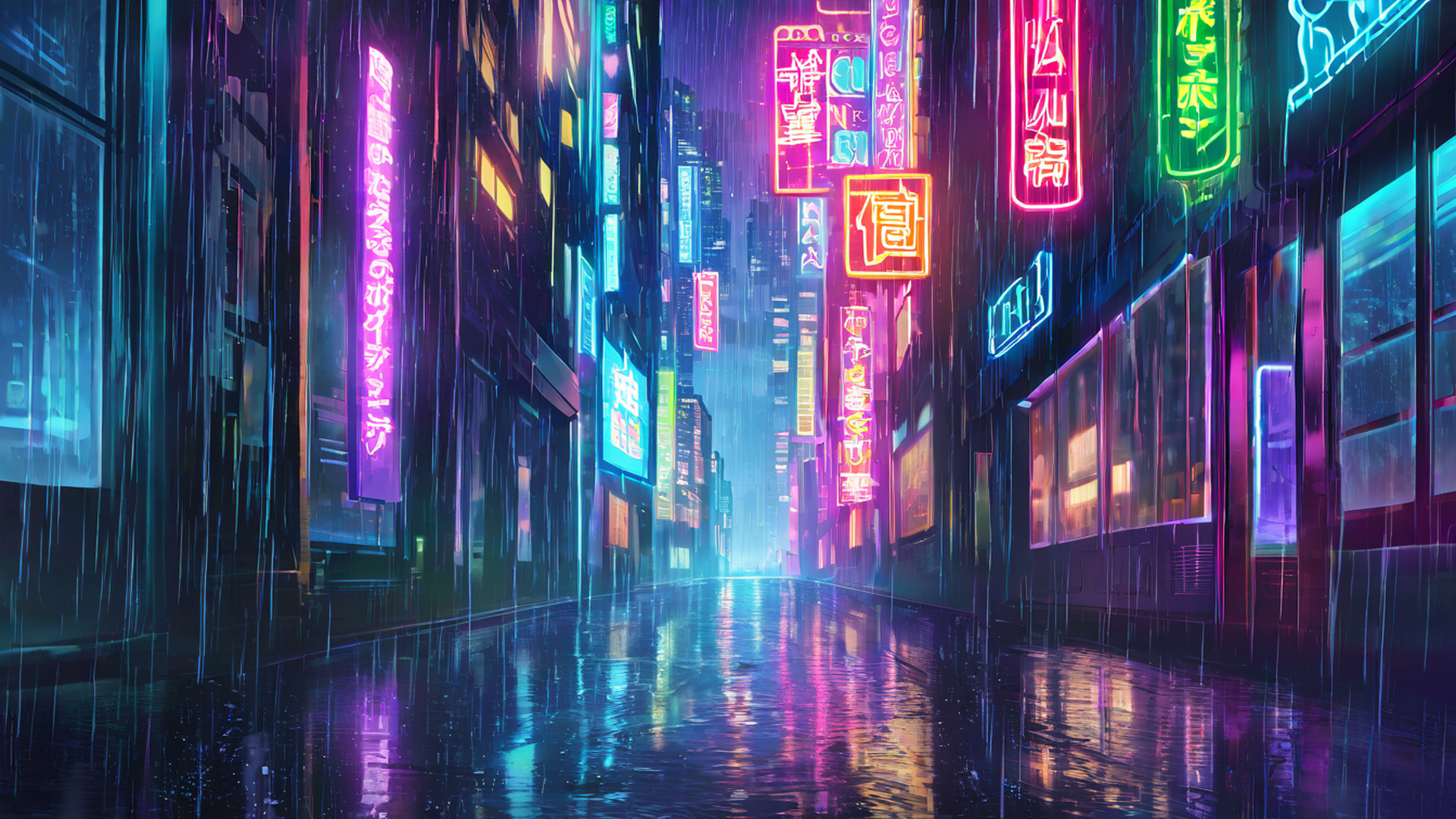 cyberpunk neon rain lofi wallpaper