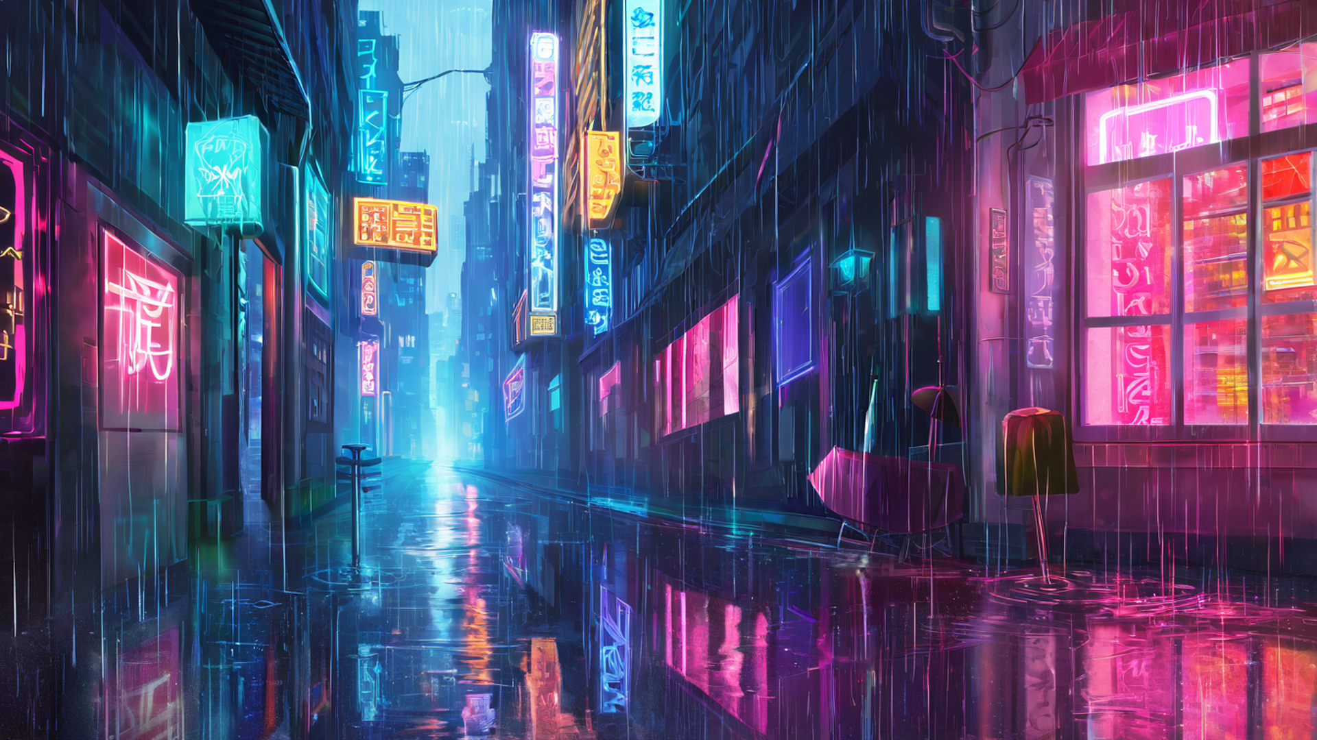 cyberpunk neon rain lofi wallpaper