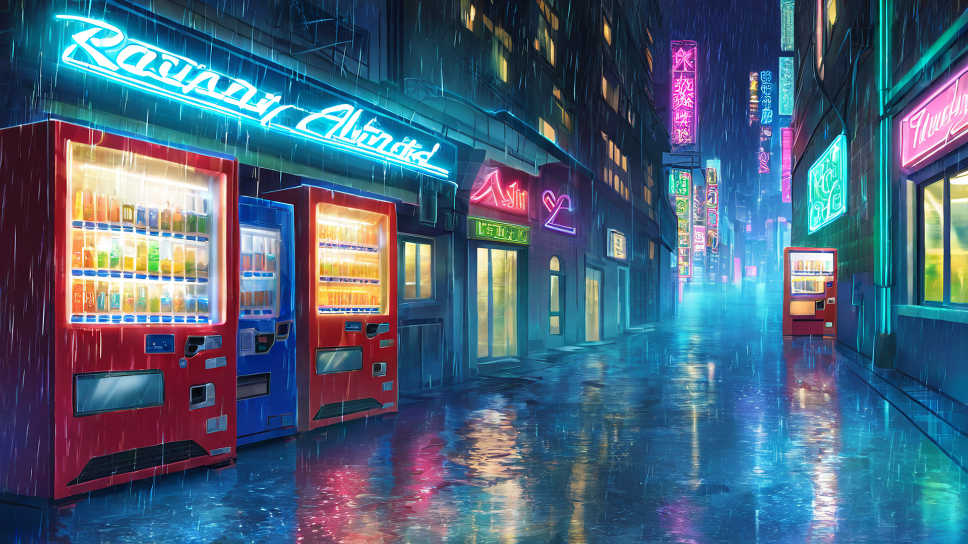 cyberpunk neon rain lofi wallpaper