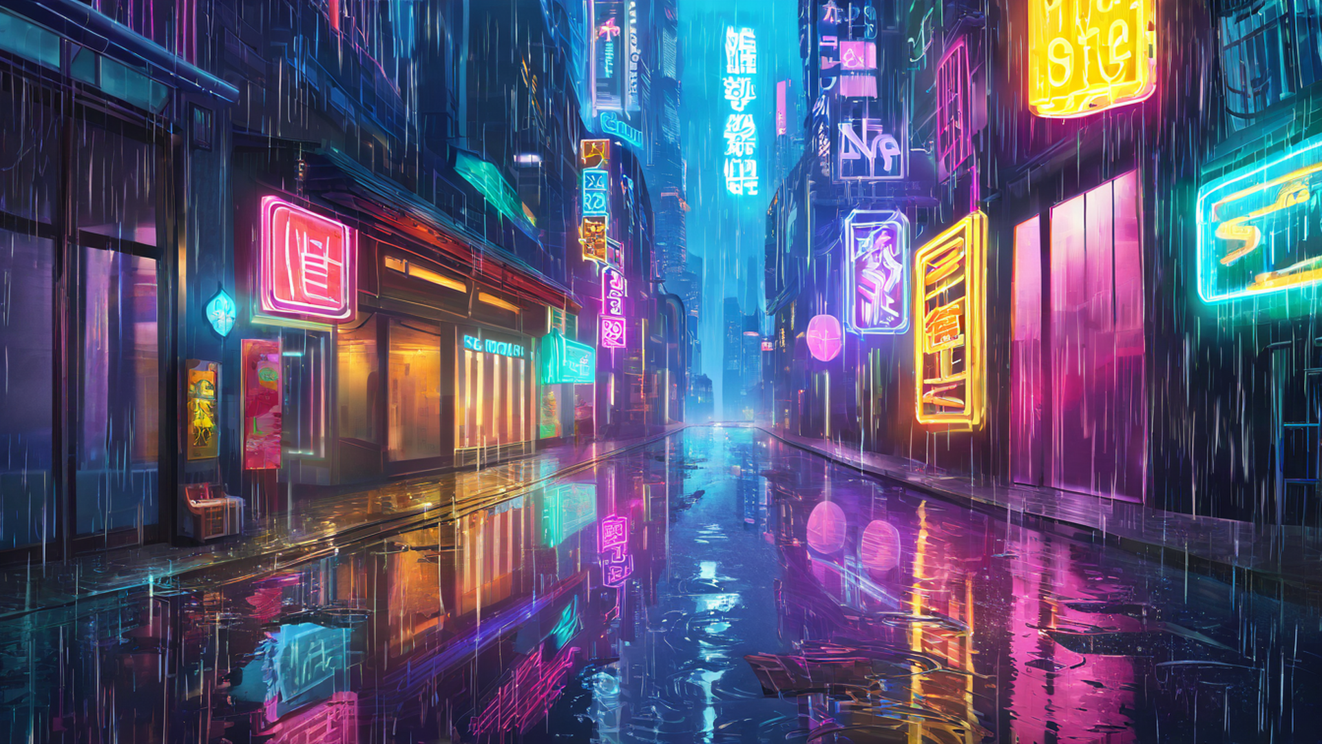 cyberpunk neon rain lofi wallpaper