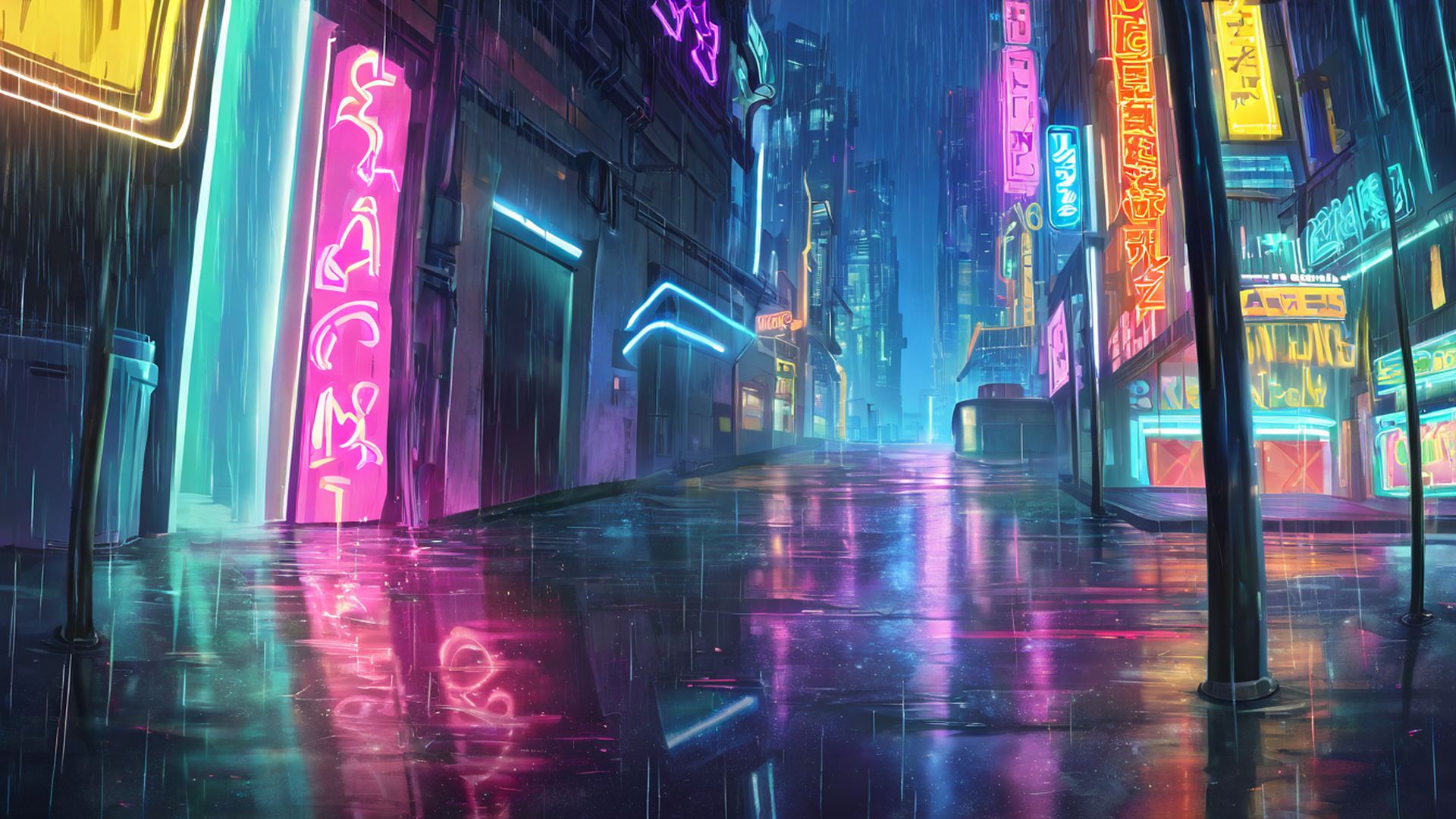 cyberpunk neon rain lofi wallpaper