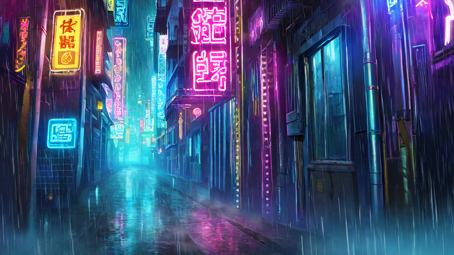 cyberpunk neon rain lofi wallpaper