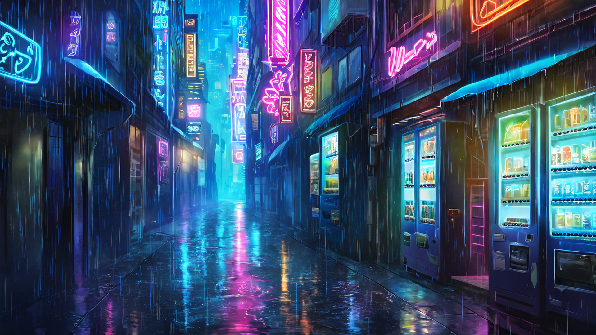 cyberpunk neon rain lofi wallpaper