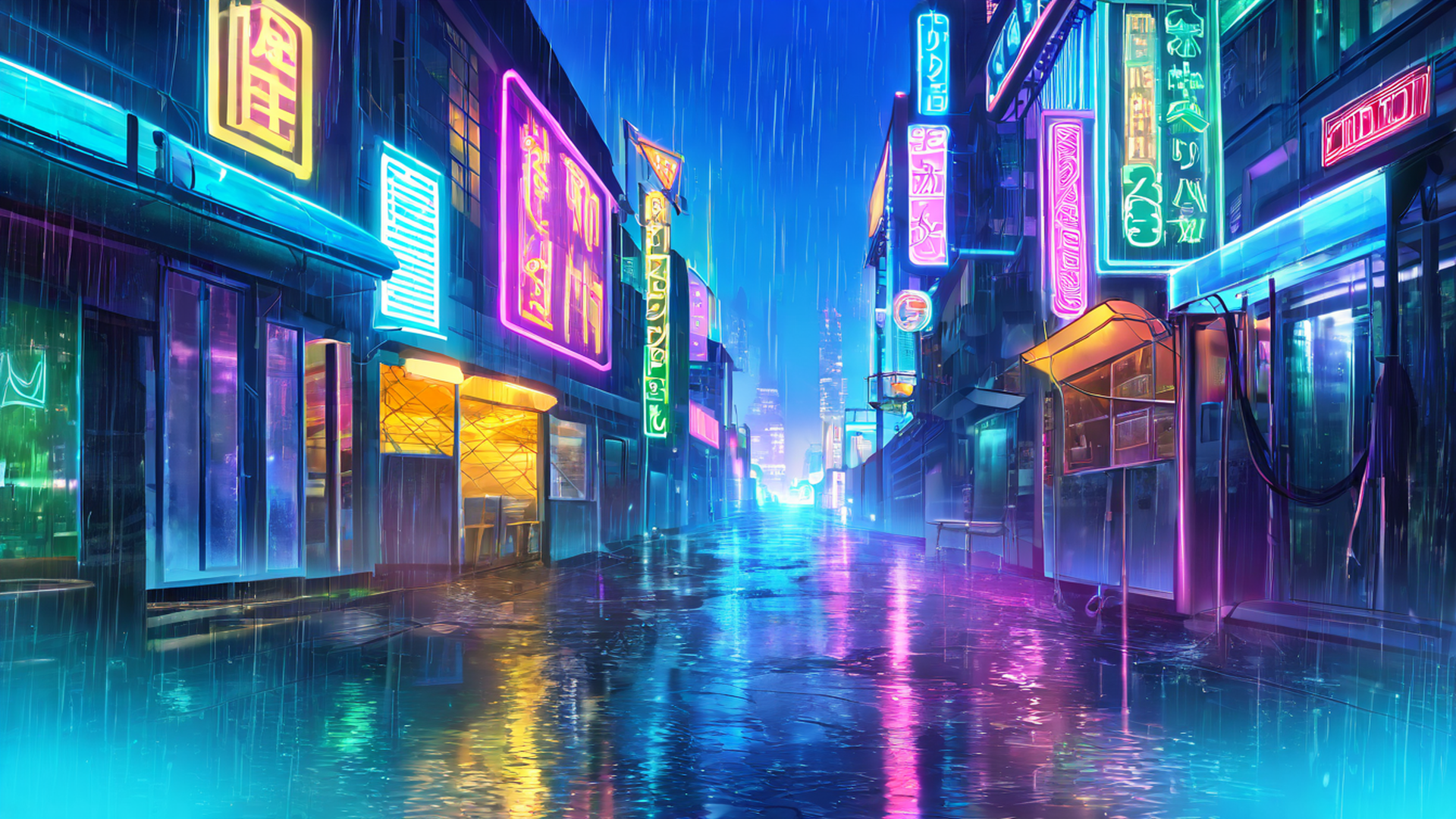 cyberpunk neon rain lofi wallpaper