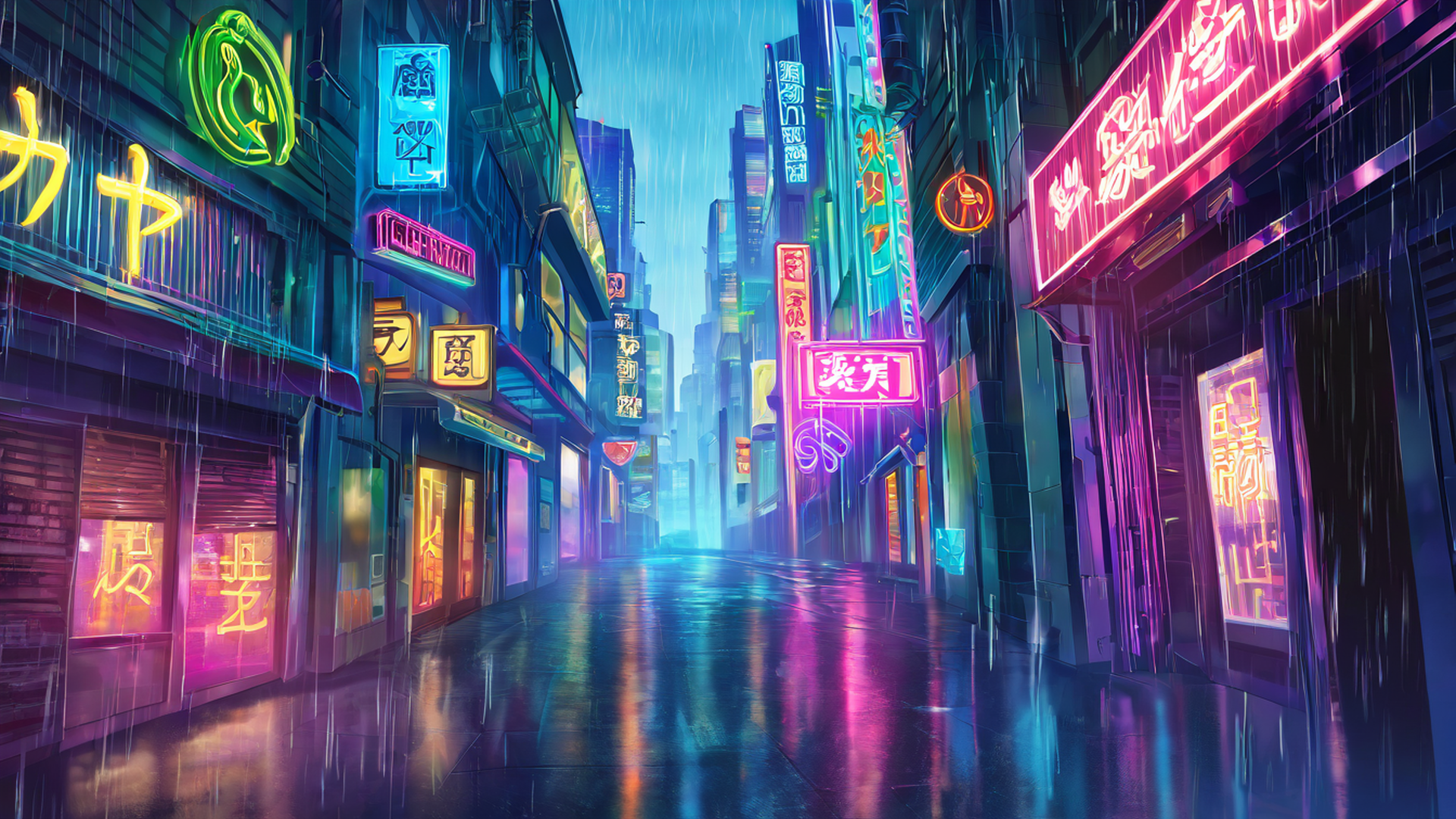 cyberpunk neon rain lofi wallpaper