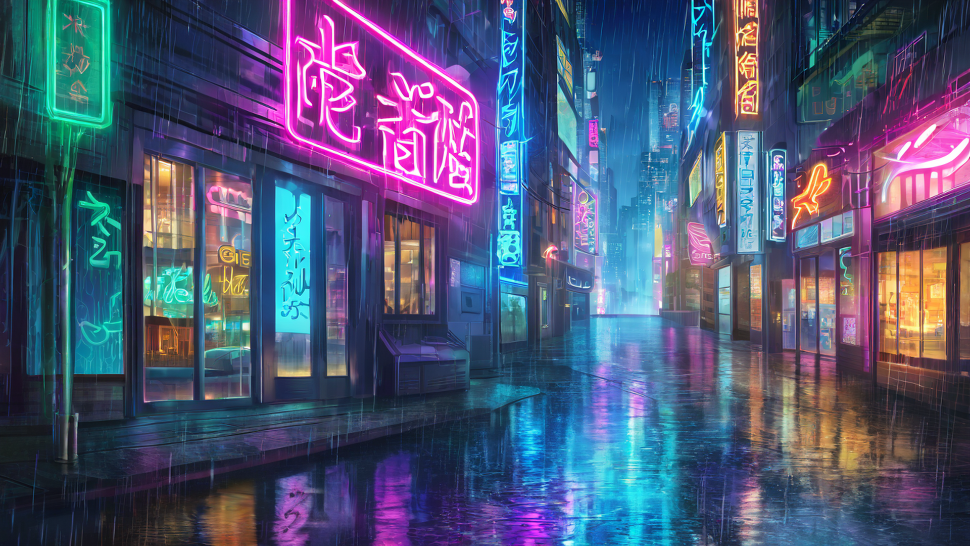 cyberpunk neon rain lofi wallpaper