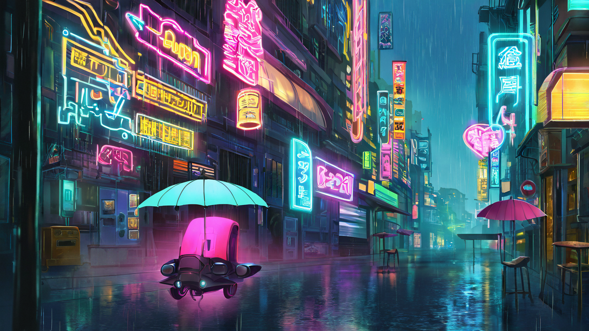 cyberpunk neon rain lofi wallpaper