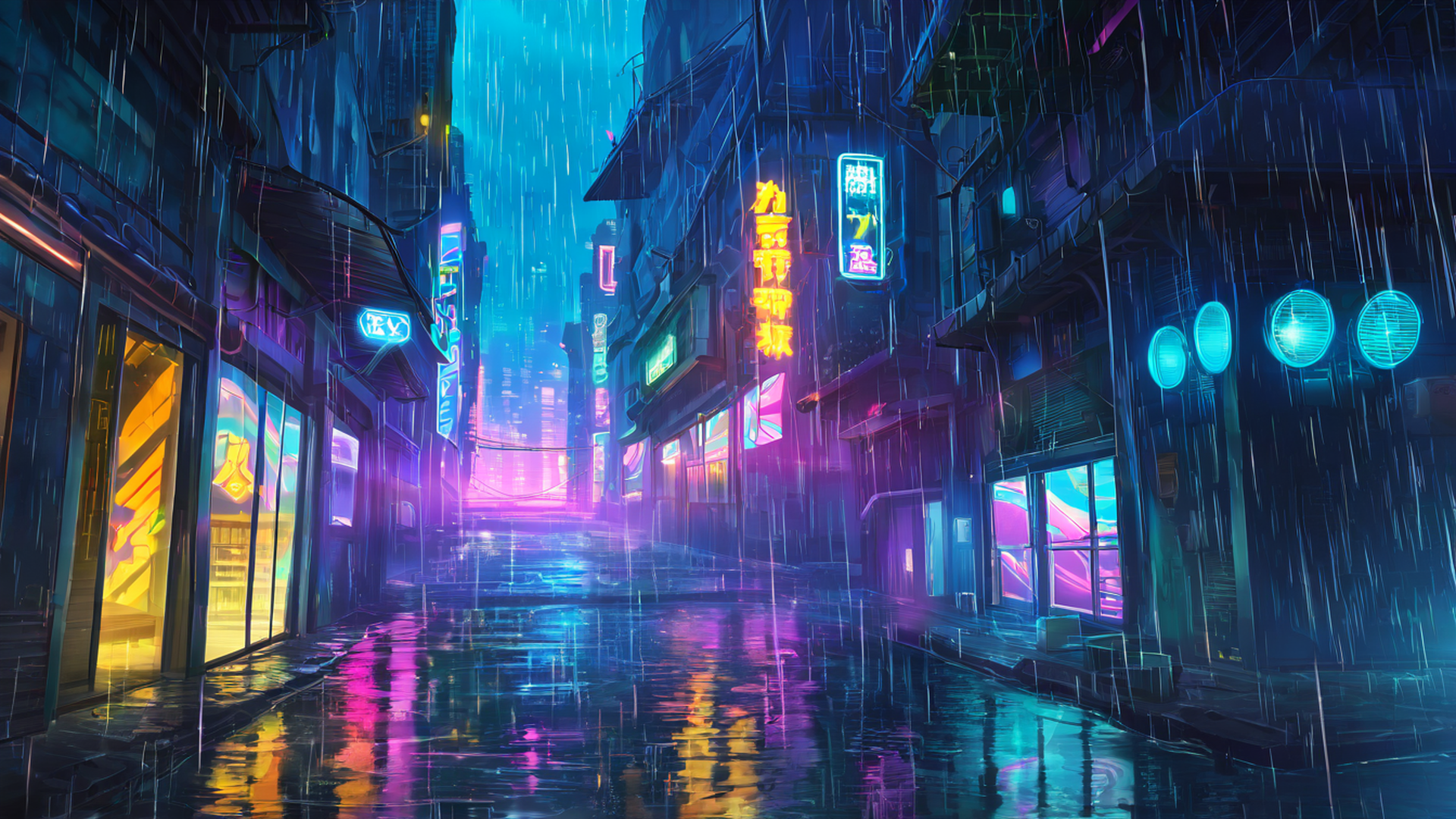 cyberpunk neon rain lofi wallpaper