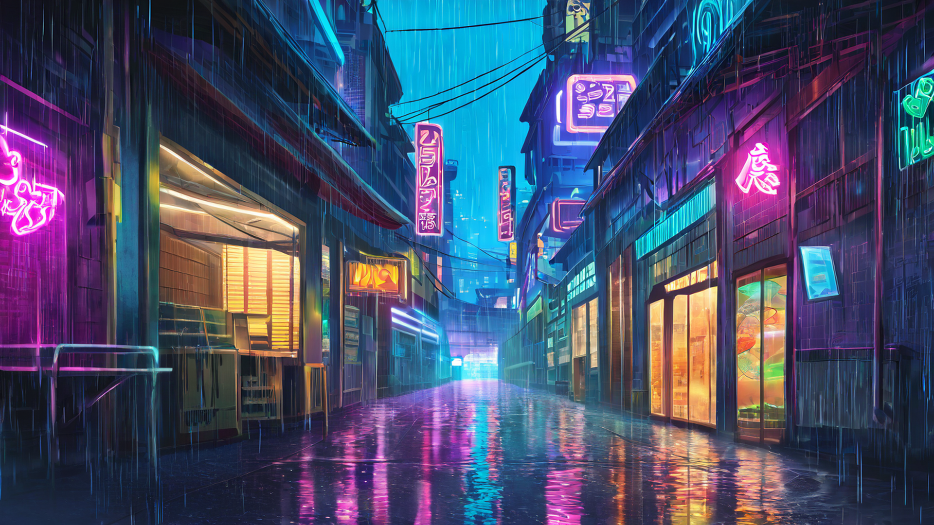 cyberpunk neon rain lofi wallpaper