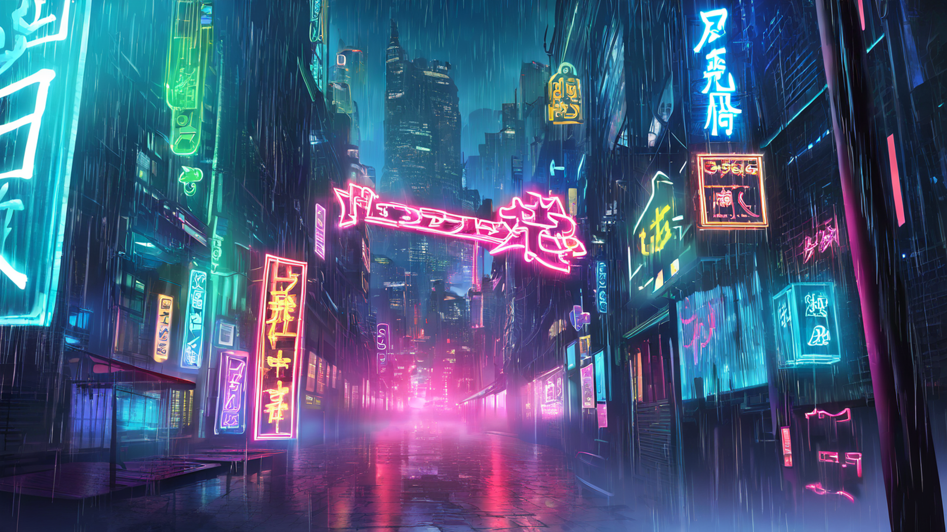 cyberpunk neon rain lofi wallpaper