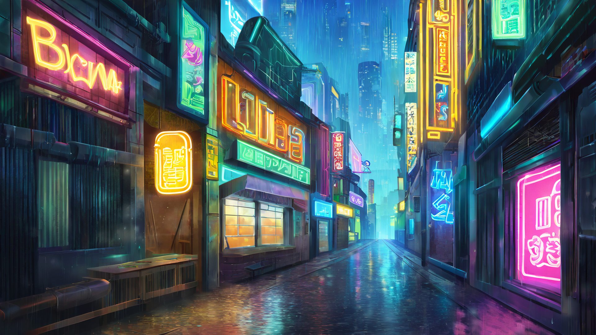 cyberpunk neon rain lofi wallpaper