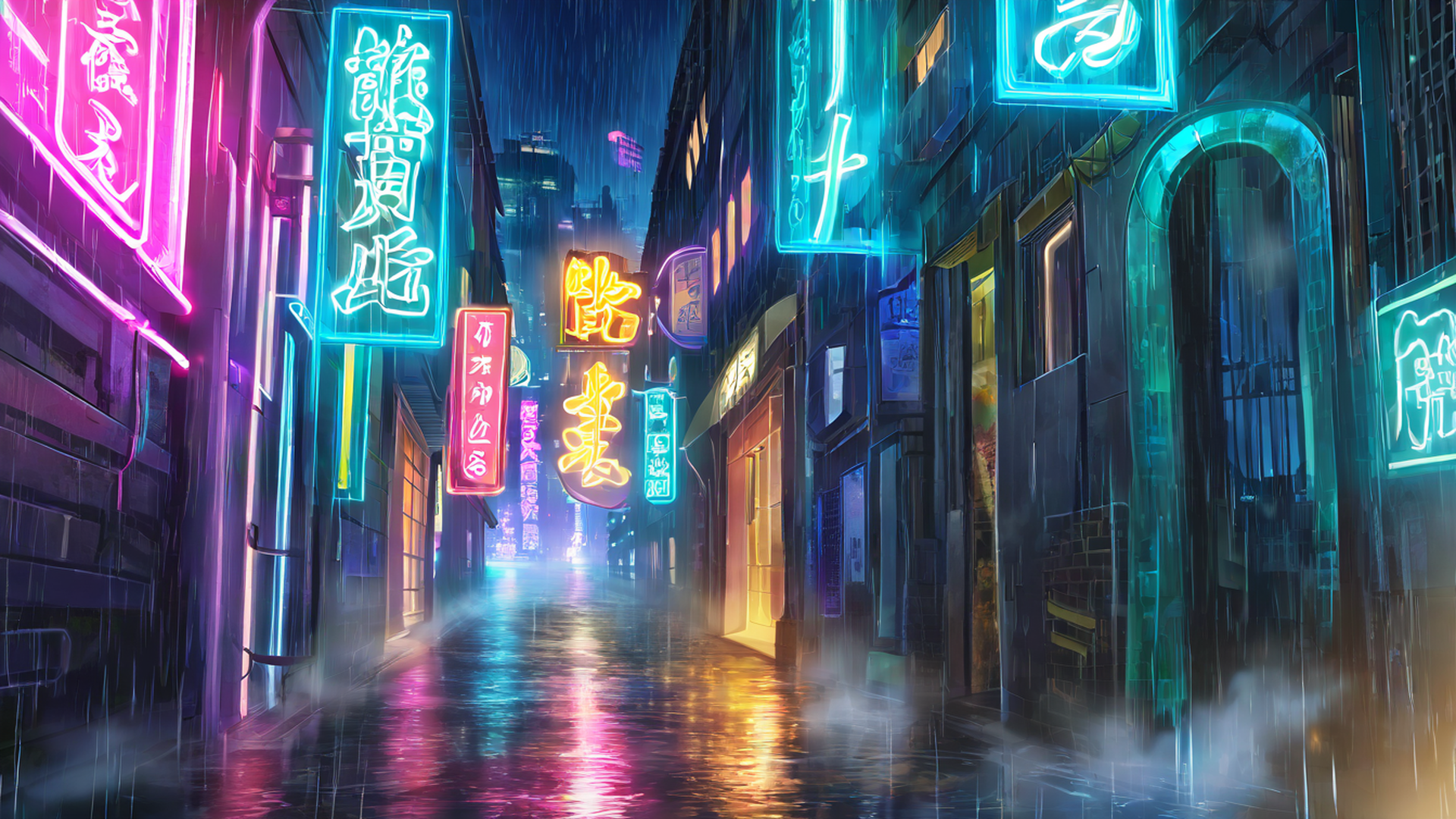 cyberpunk neon rain lofi wallpaper