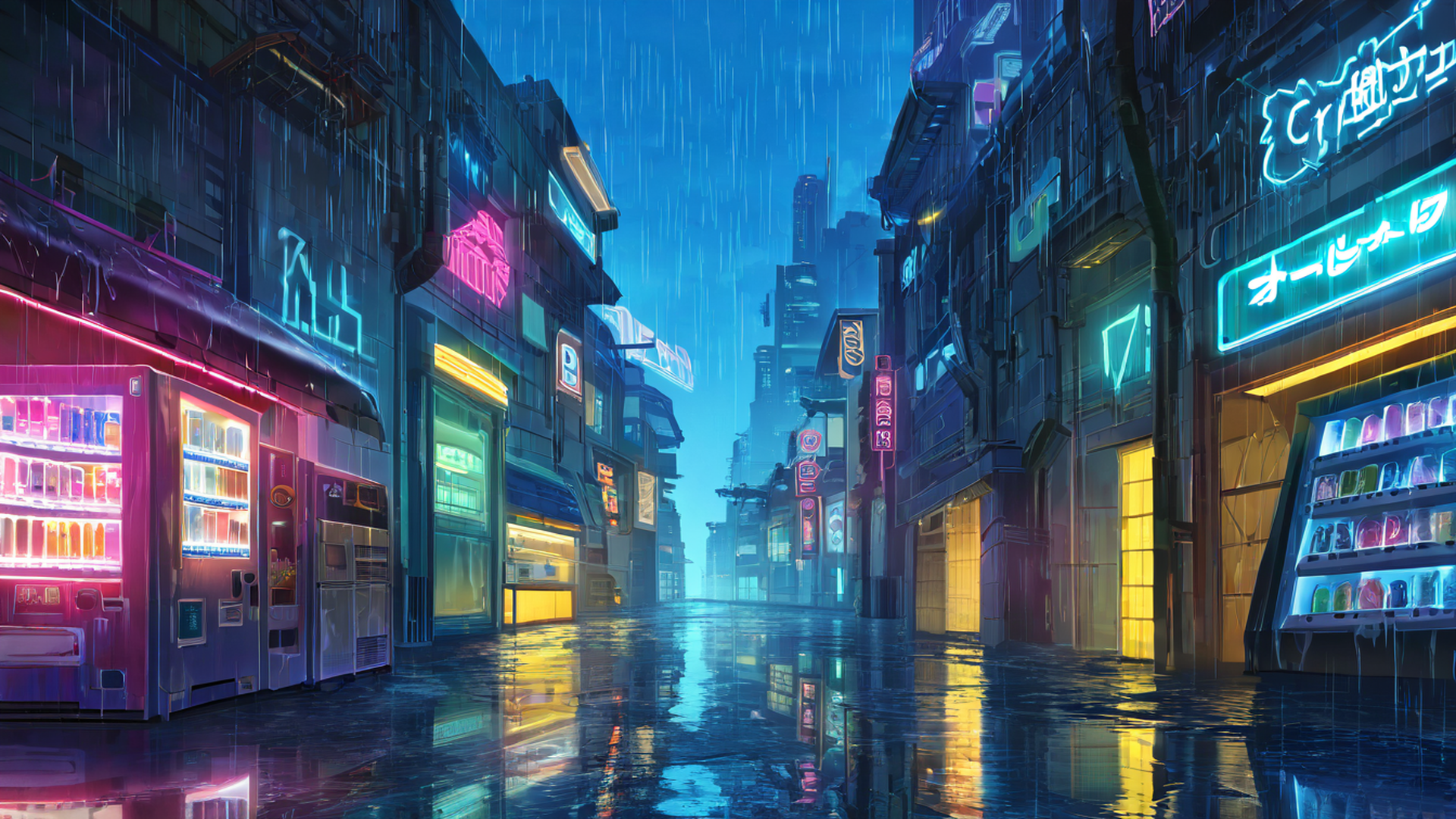 cyberpunk neon rain lofi wallpaper