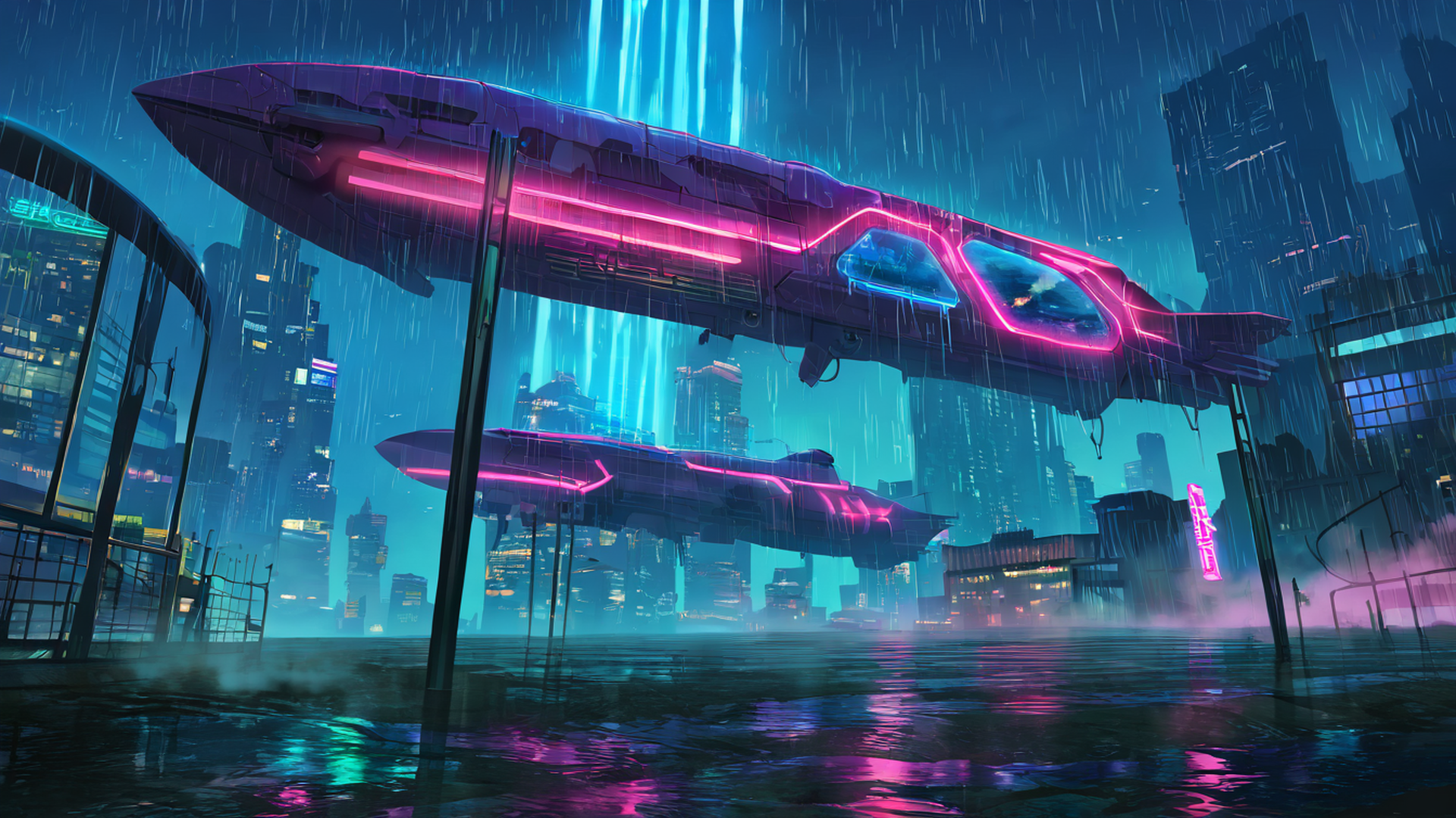cyberpunk neon rain lofi wallpaper