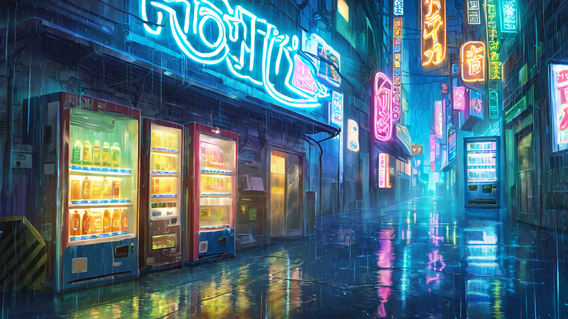cyberpunk neon rain lofi wallpaper