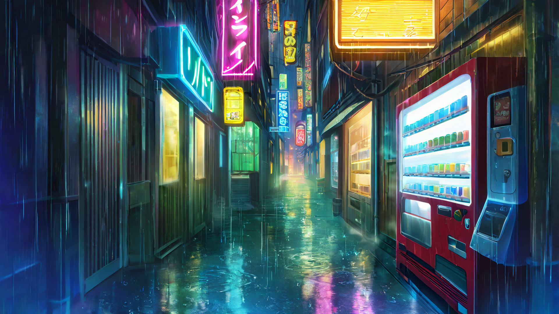 cyberpunk neon rain lofi wallpaper