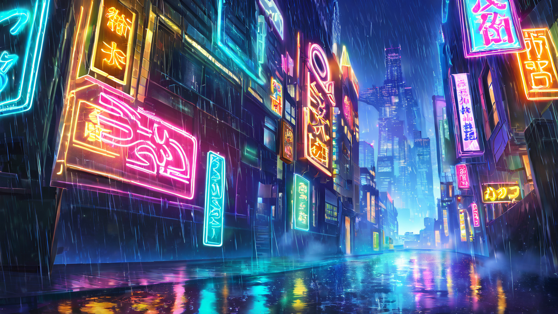 cyberpunk neon rain lofi wallpaper