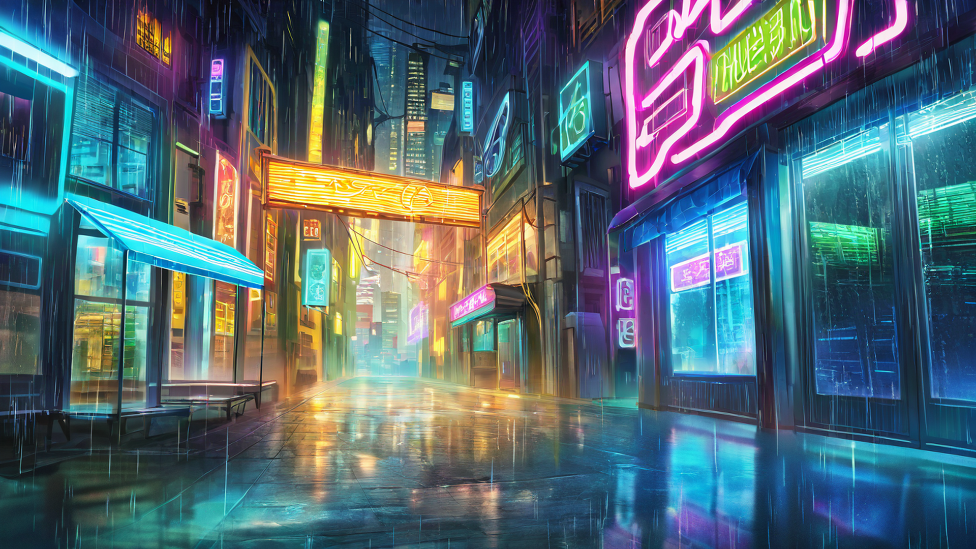 cyberpunk neon rain lofi wallpaper
