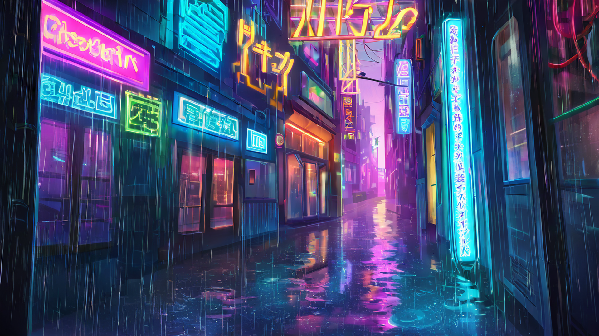 cyberpunk neon rain lofi wallpaper