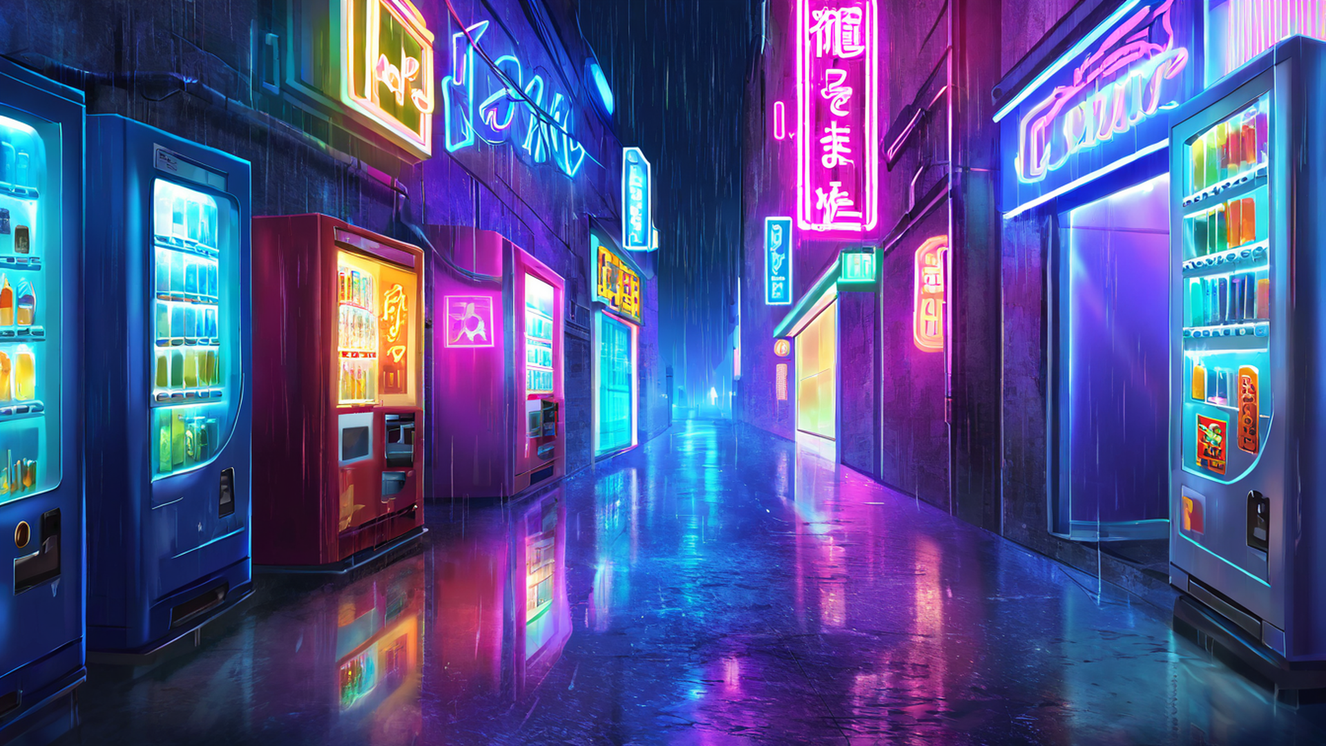 cyberpunk neon rain lofi wallpaper