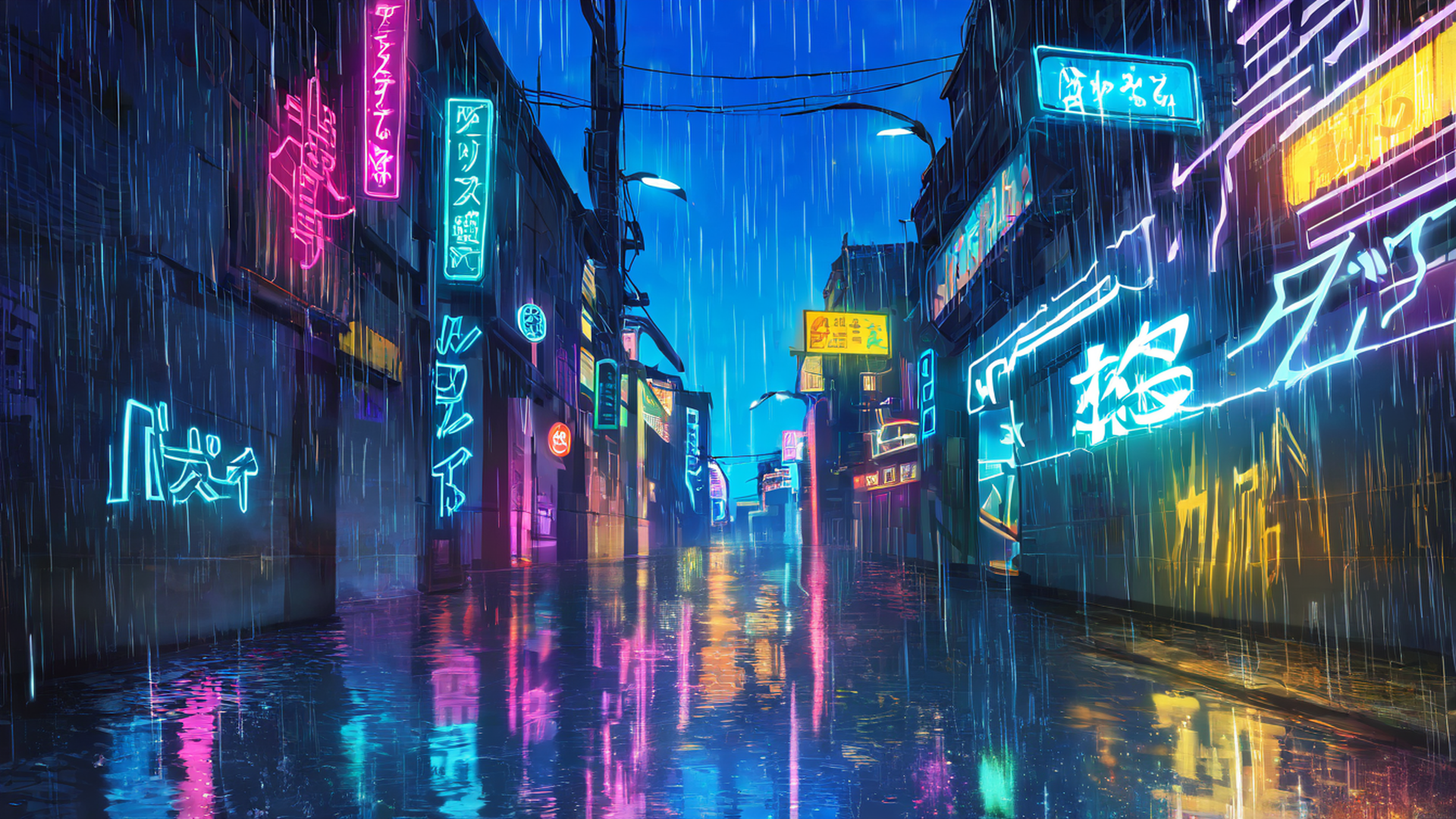 cyberpunk neon rain lofi wallpaper