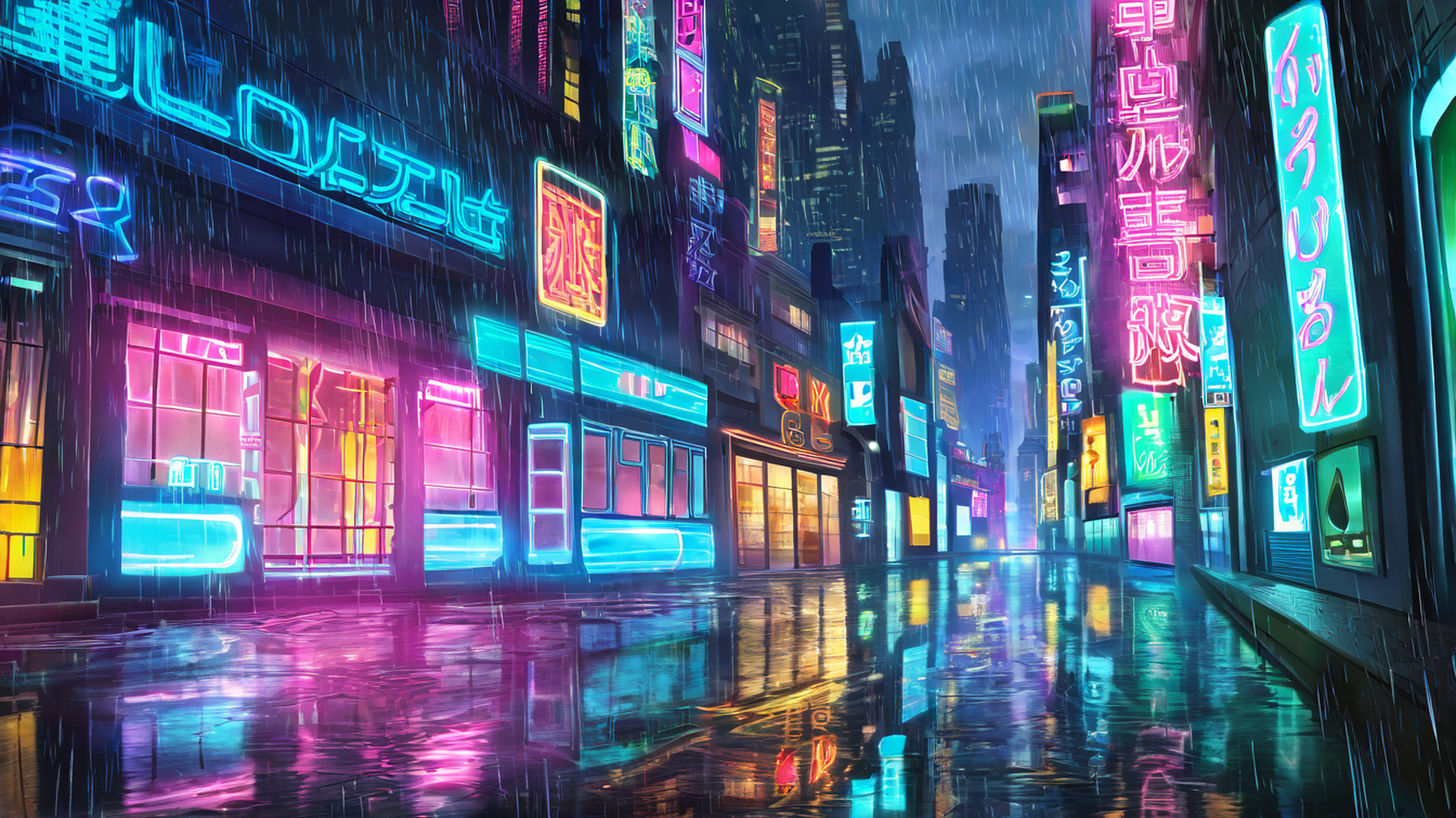 cyberpunk neon rain lofi wallpaper