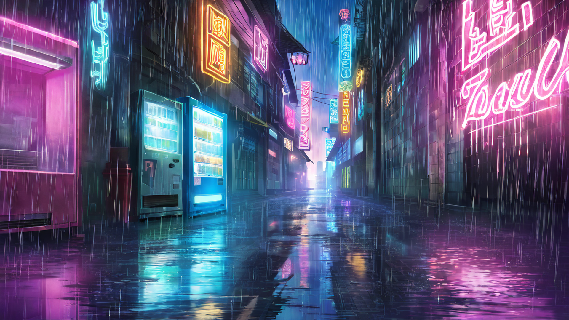 cyberpunk neon rain lofi wallpaper