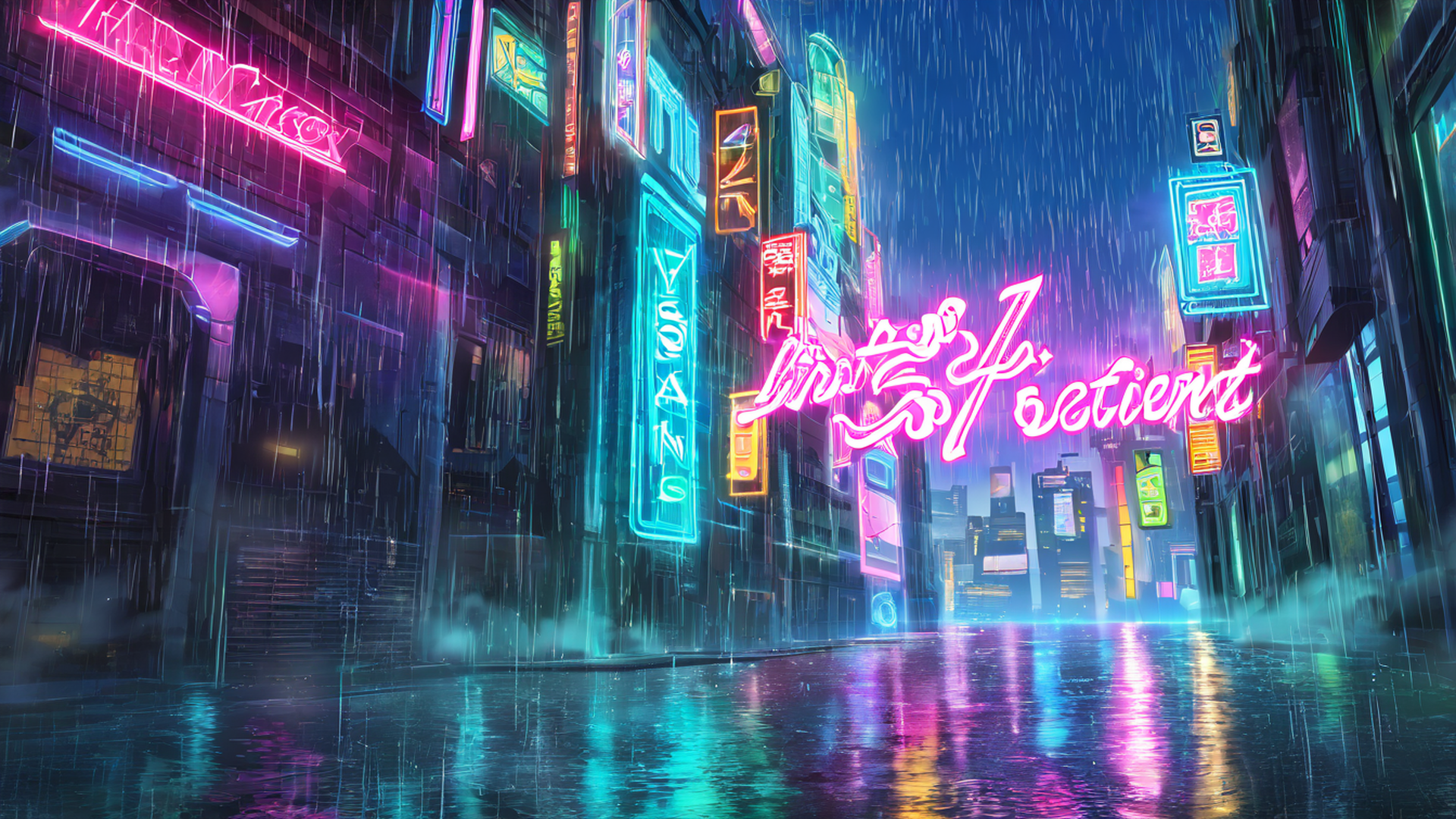 cyberpunk neon rain lofi wallpaper