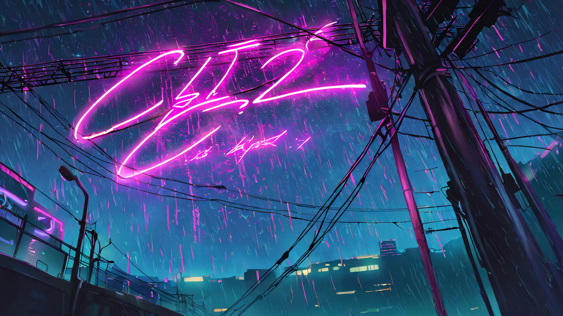 cyberpunk neon rain lofi wallpaper
