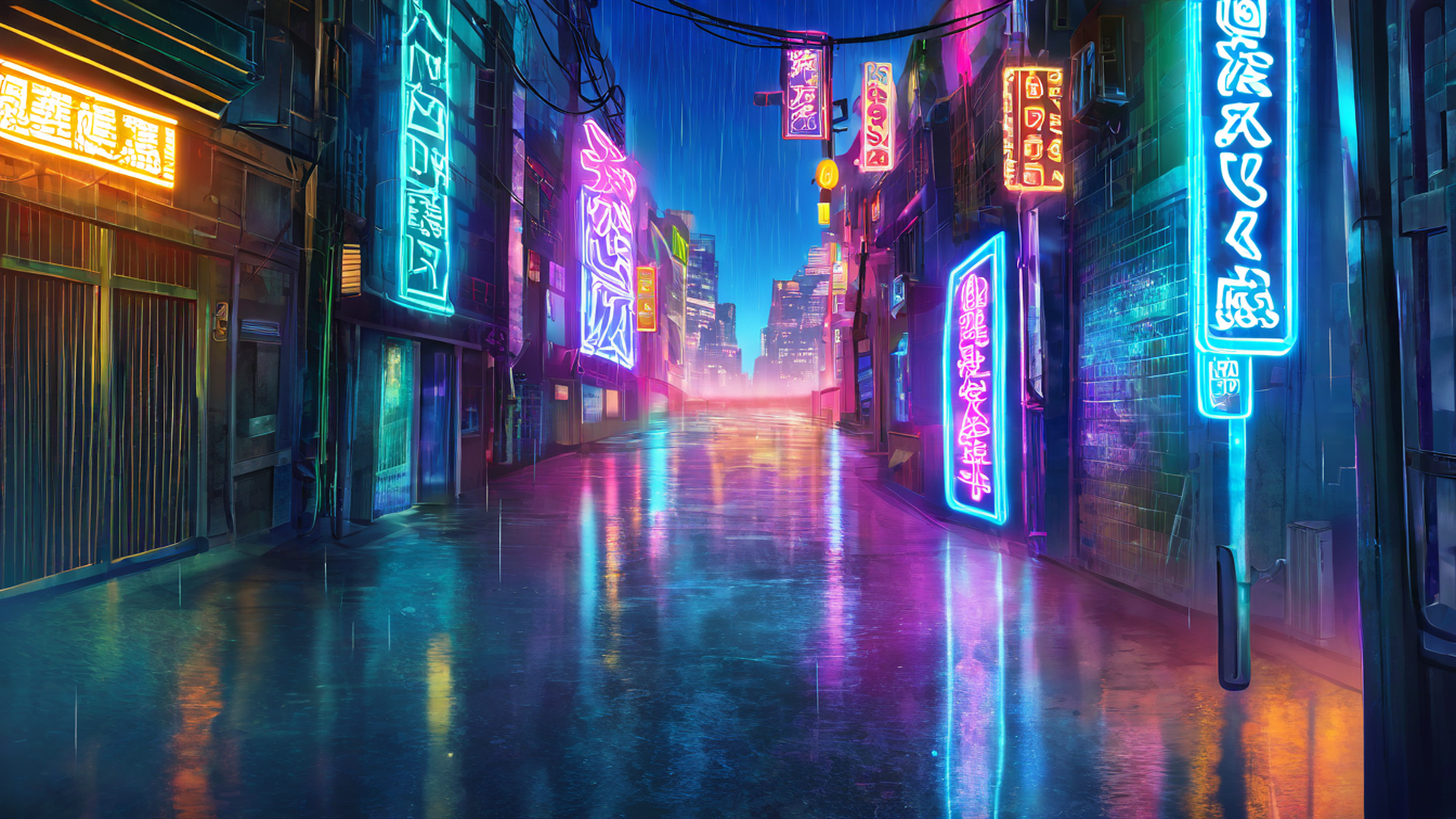 cyberpunk neon rain lofi wallpaper