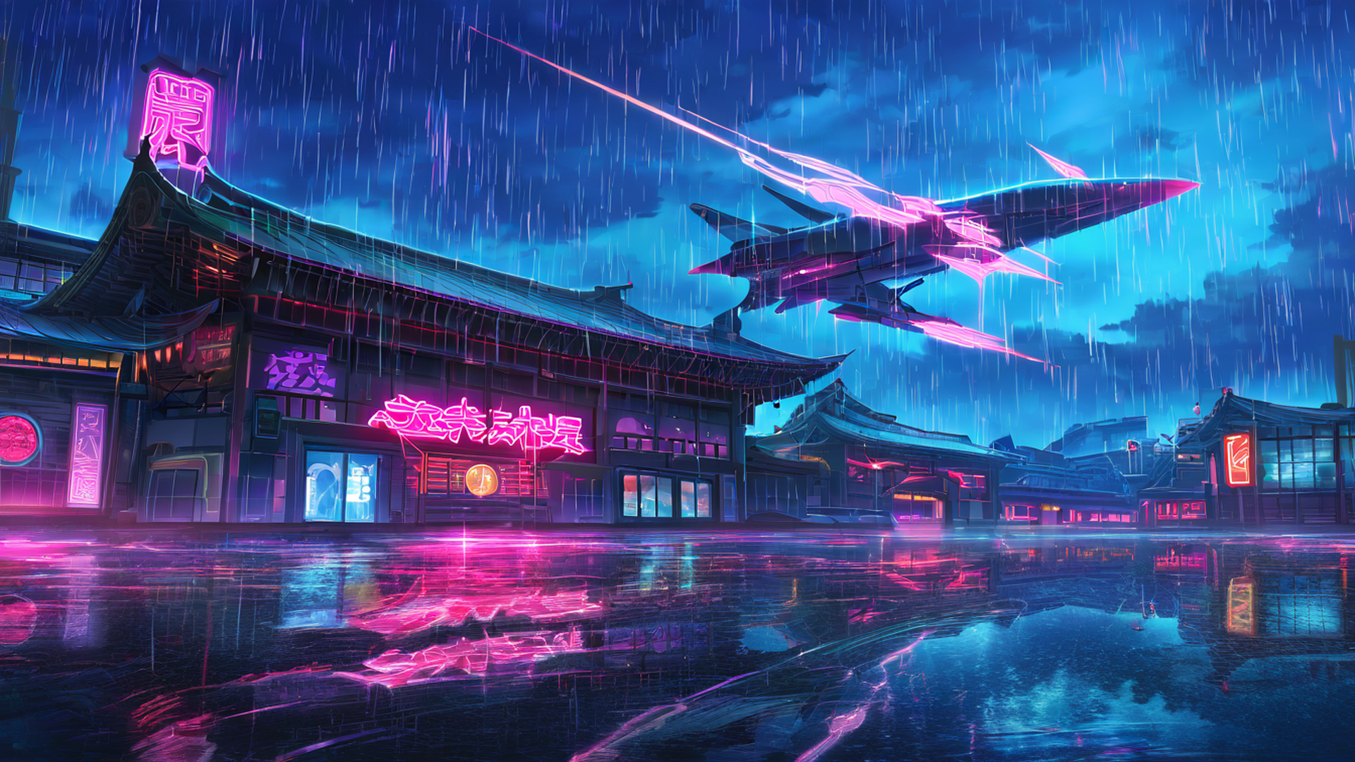 cyberpunk neon rain lofi wallpaper
